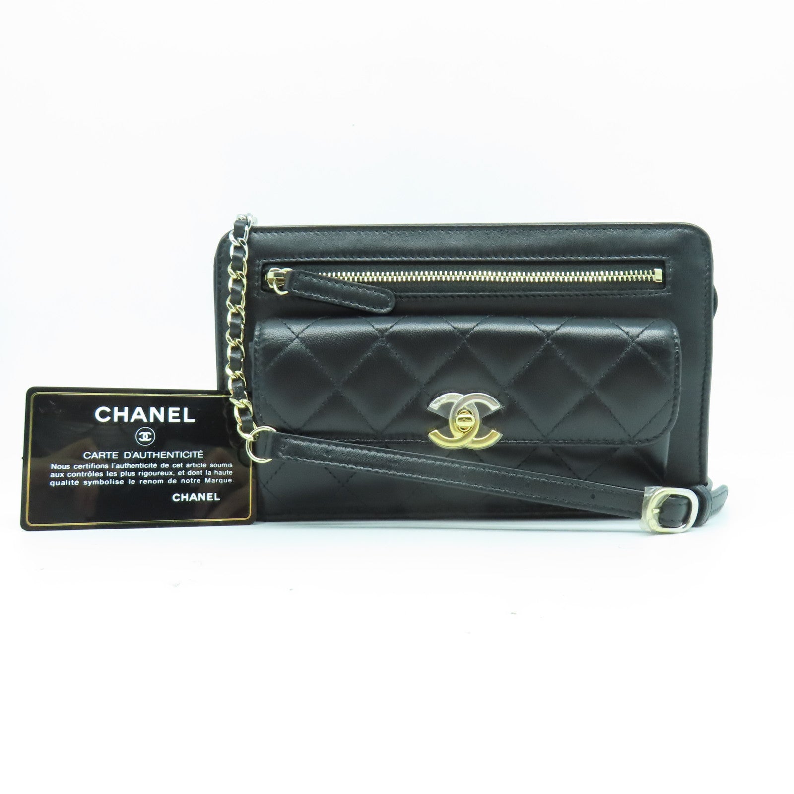 CHANEL 菱格羊皮皮革Waist Bag金扣/銀扣腰包黑色