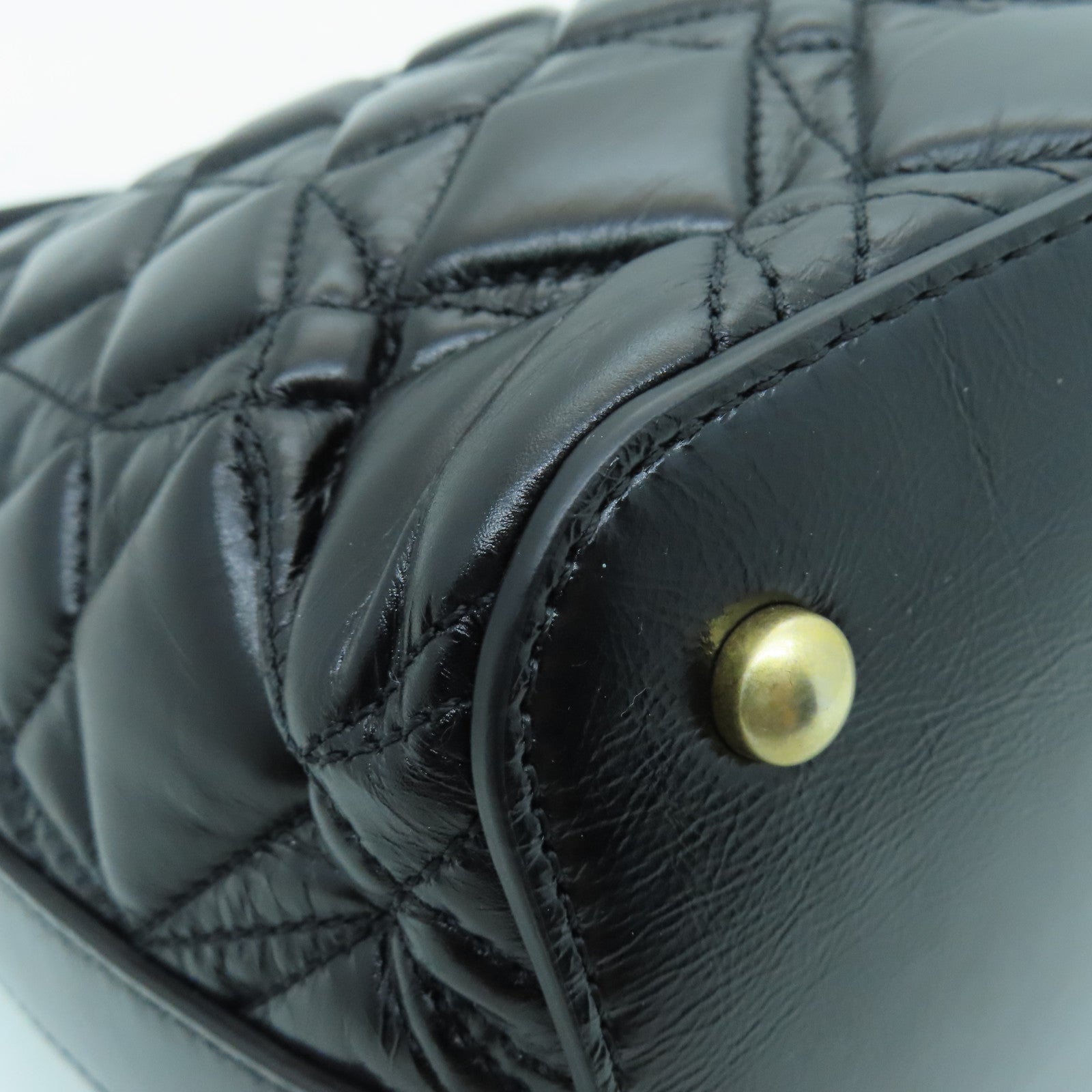 CHANEL cowhide leather Hobo Bag gold buckle handle shoulder bag black