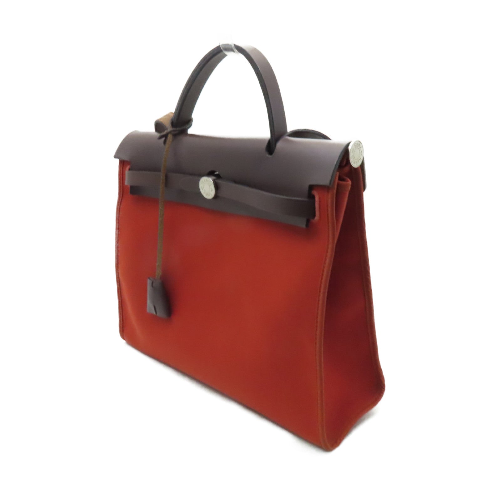 HERMES 帆布Herbag PM銀扣手挽肩背兩用袋紅色