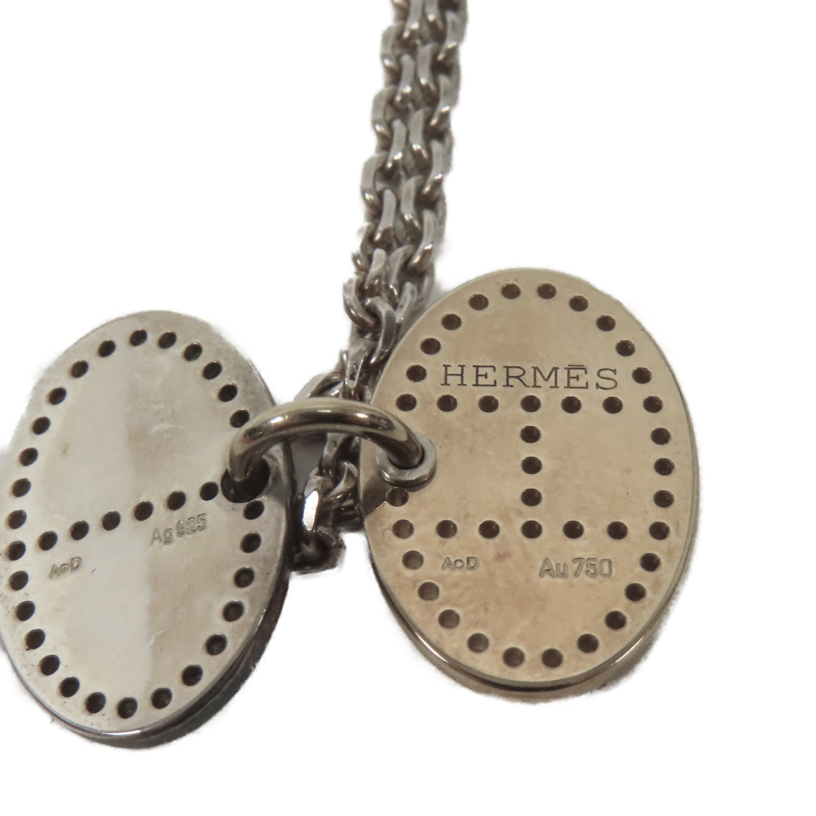 HERMES 925純銀Eclipse Evelyne Pendant Necklace銀扣項鍊銀色