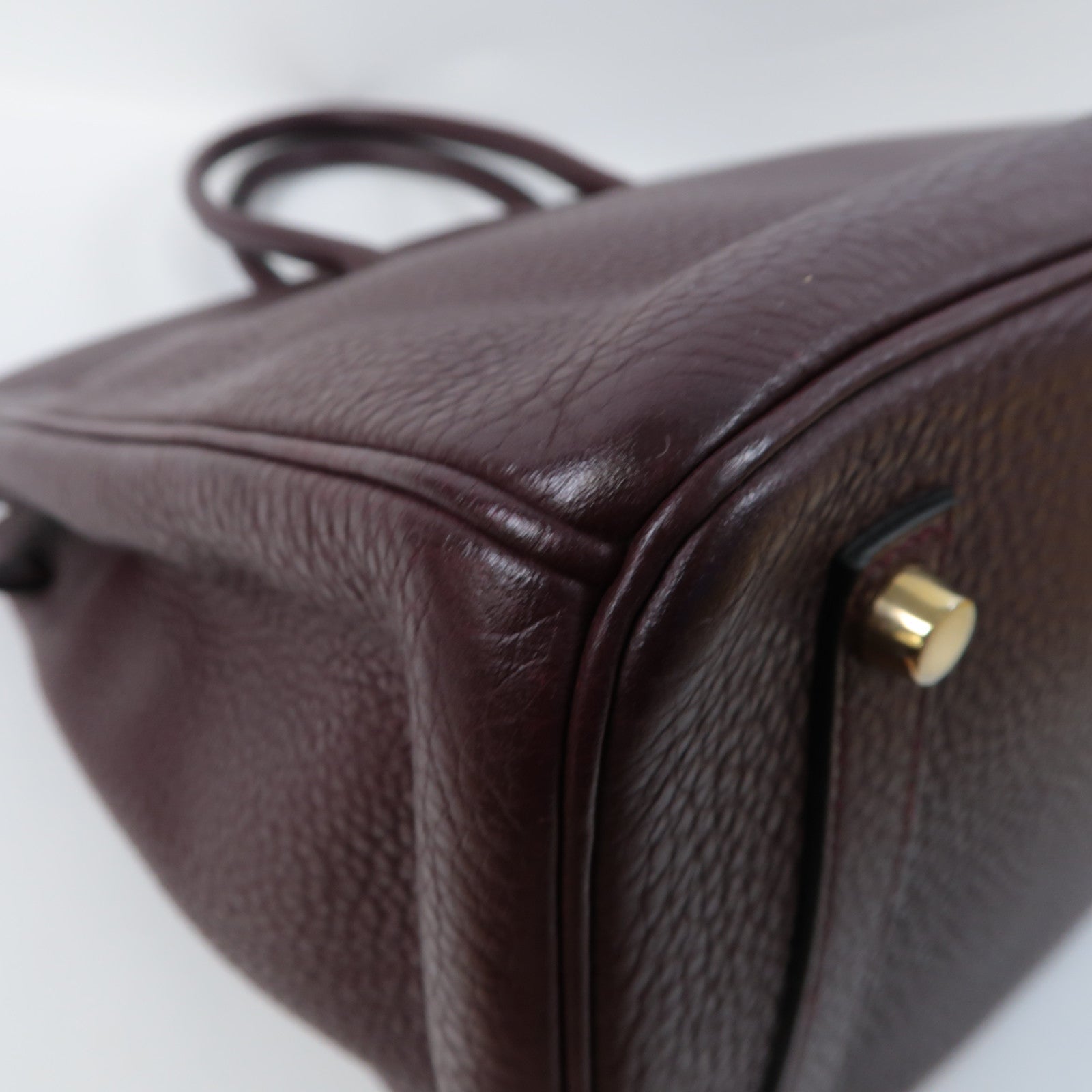 HERMES Clemence皮革Birkin 35金扣手挽袋深紅紫色