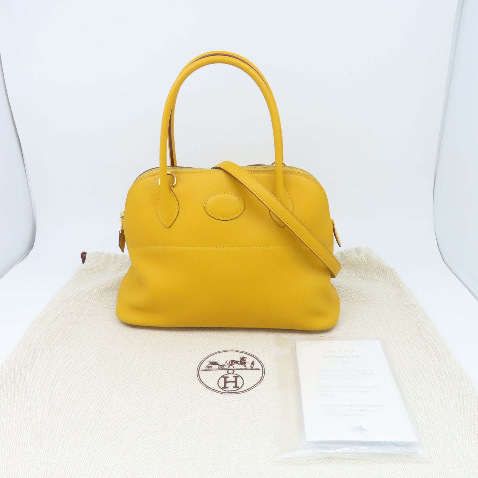 HERMES Swift Leather Bolide 27 Gold Buckle Handle Shoulder Bag Yellow