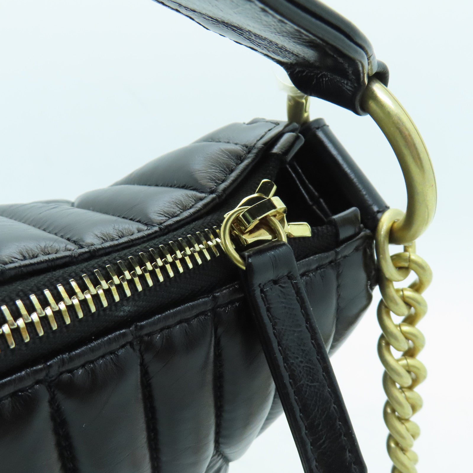 CHANEL cowhide leather Hobo Bag gold buckle handle shoulder bag black
