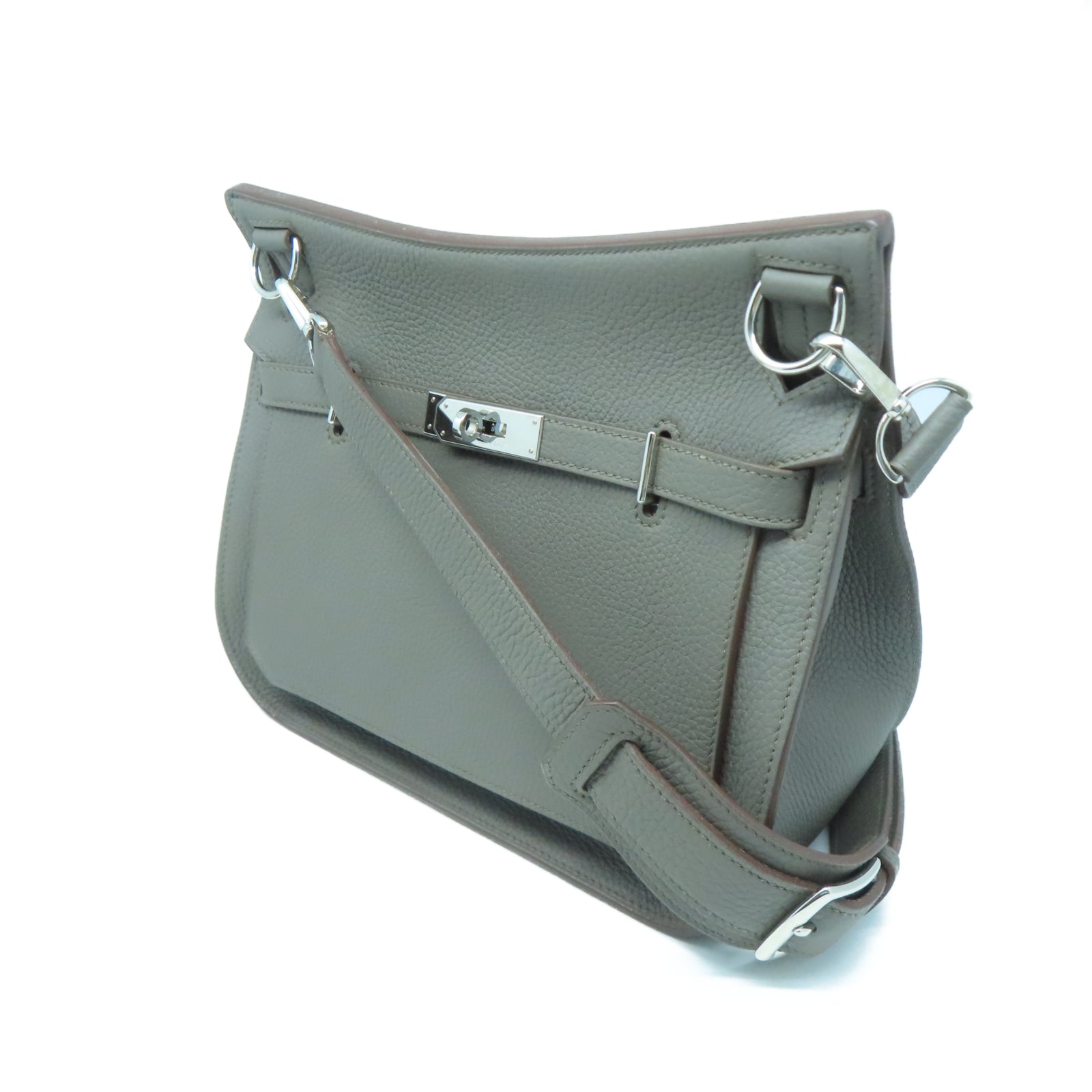 HERMES Taurillon Clemence皮革Jypsiere 28銀扣肩背袋錫器灰色
