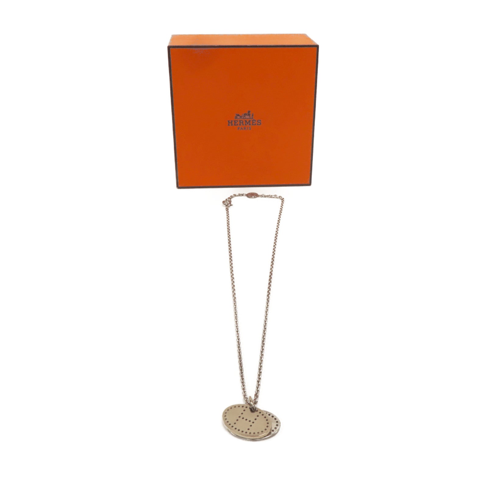 HERMES 925純銀Eclipse Evelyne Pendant Necklace銀扣項鍊銀色