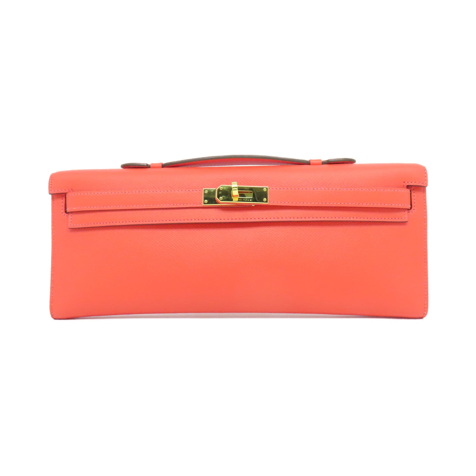 HERMES Epsom皮革Kelly Cut金扣手拿包蜜桃紅色