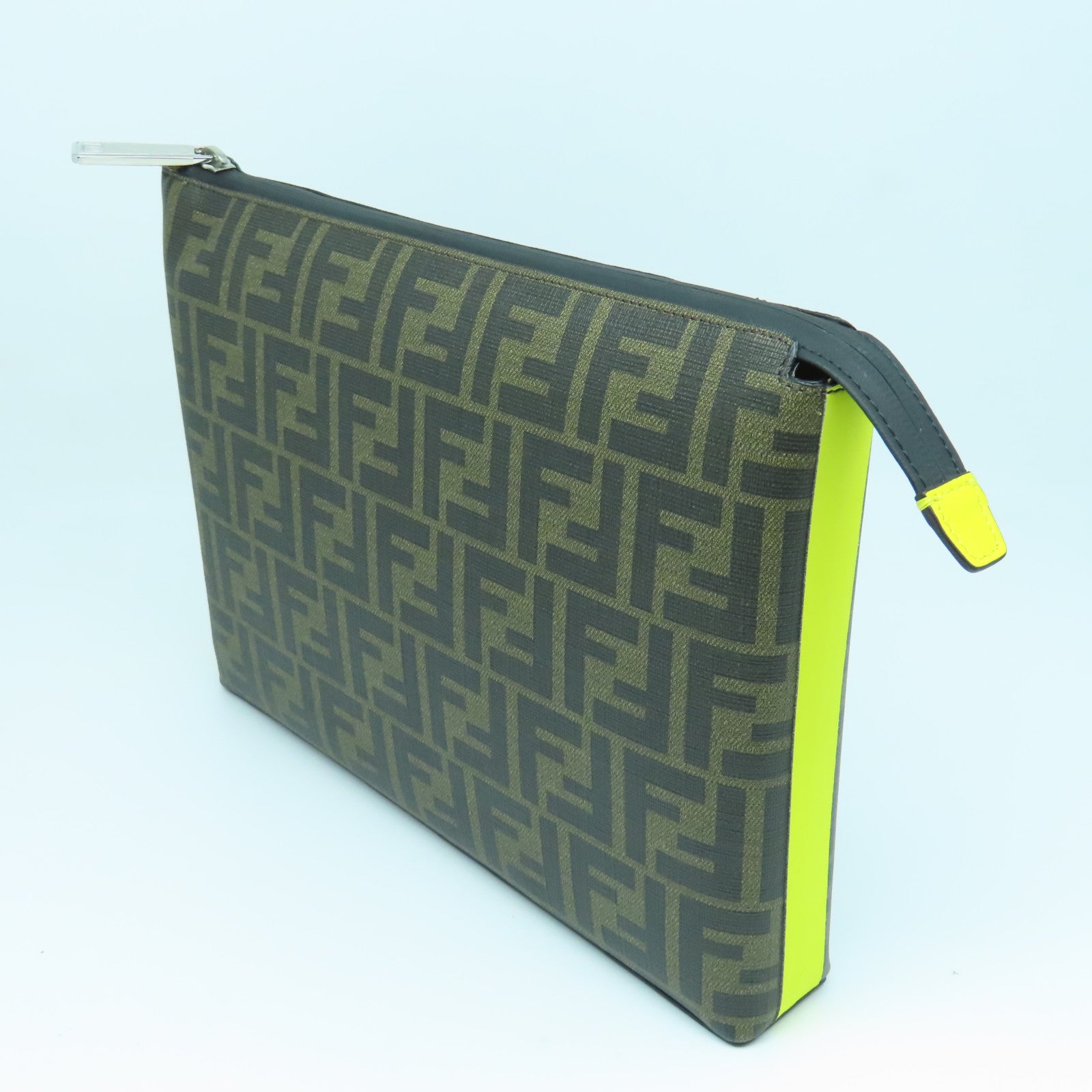 FENDI 涂层皮革Clutch Bag银扣手拿包啡色黄色