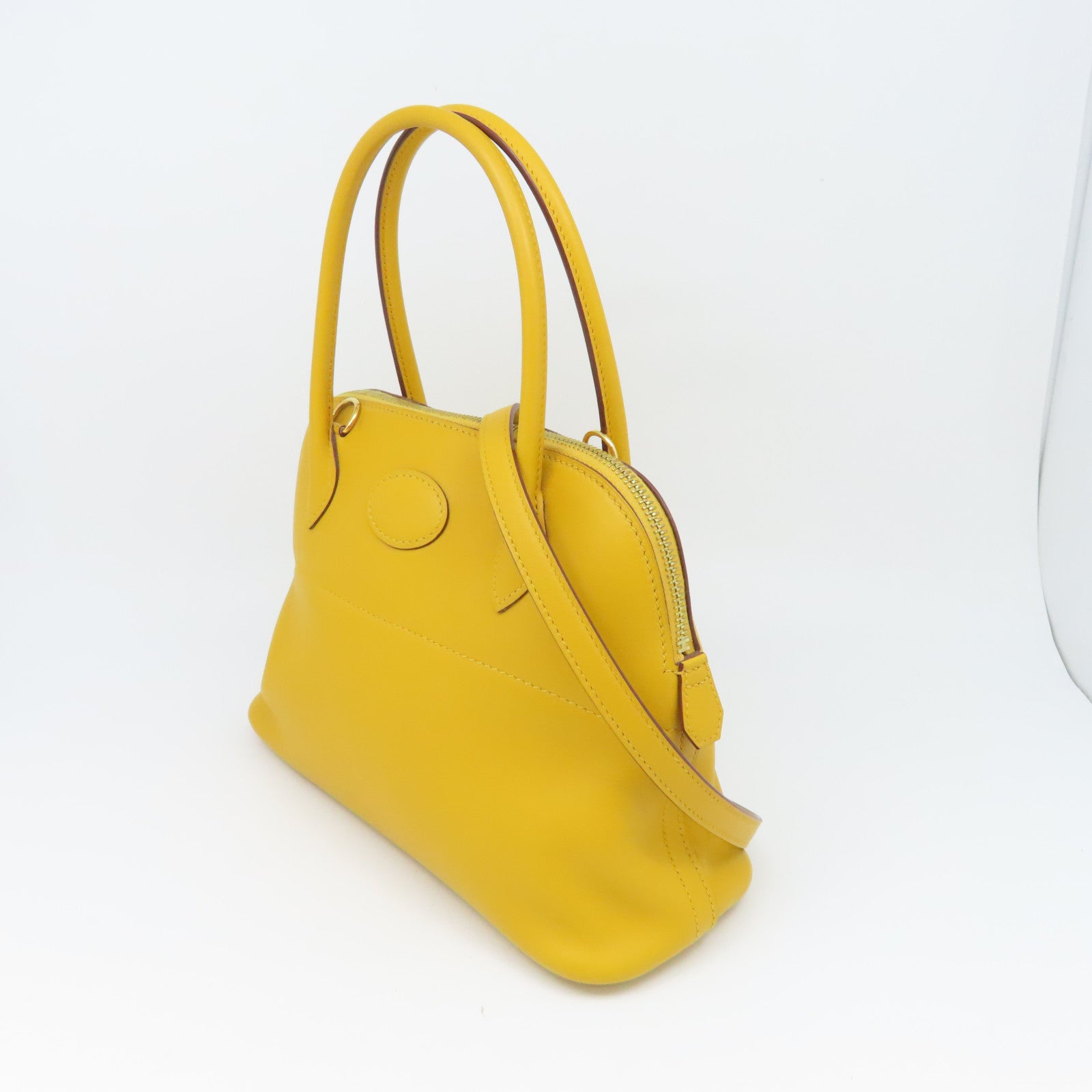 HERMES Swift Leather Bolide 27 Gold Buckle Handle Shoulder Bag Yellow