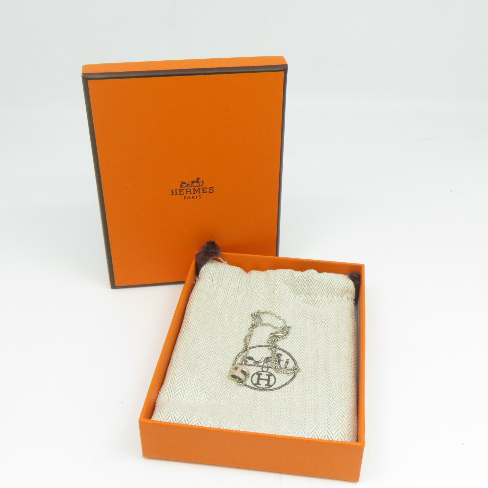 HERMES 金屬Mini Pop H項鍊米色/銀色