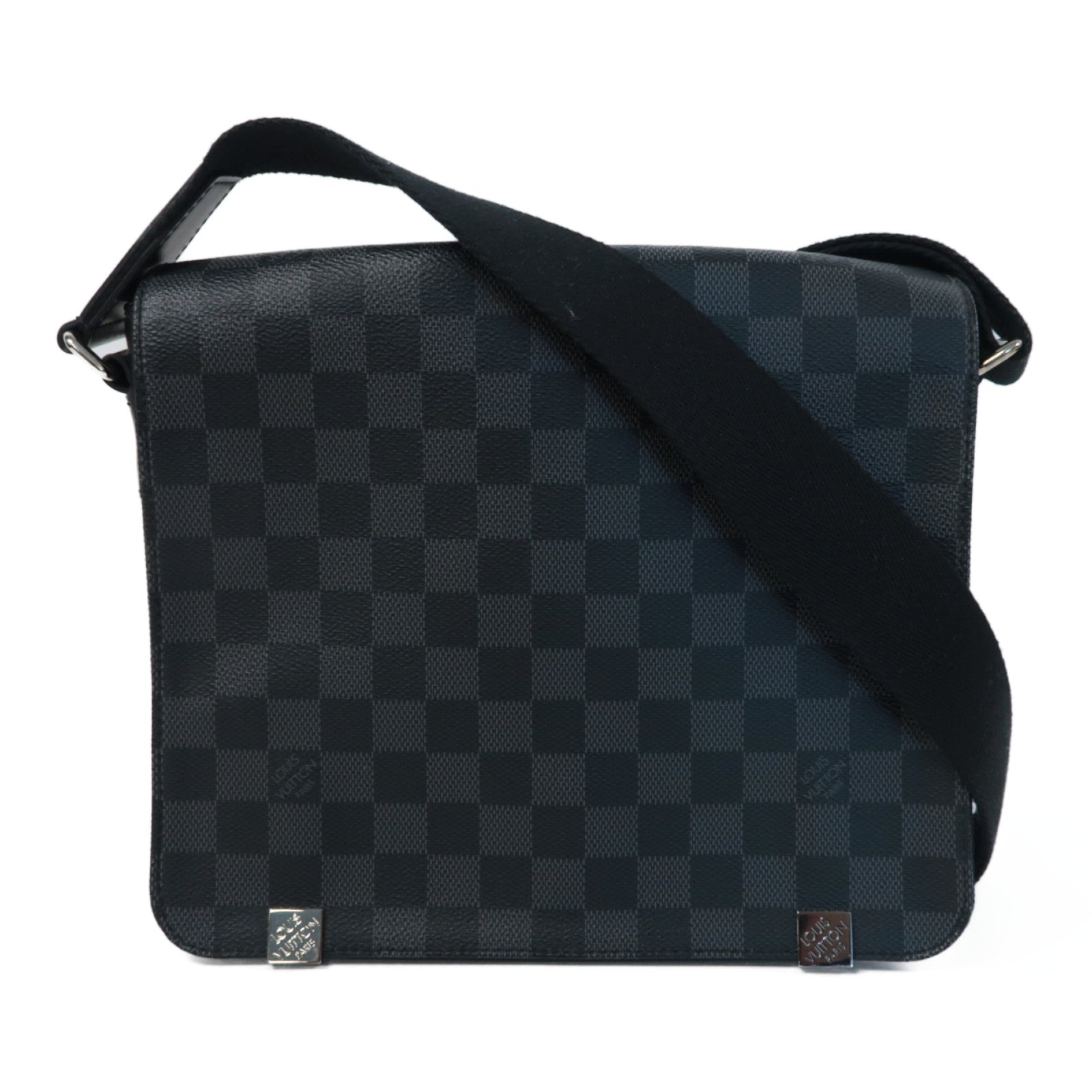 LOUIS VUITTON Damier Graphite Distrist PM銀扣肩背袋黑色