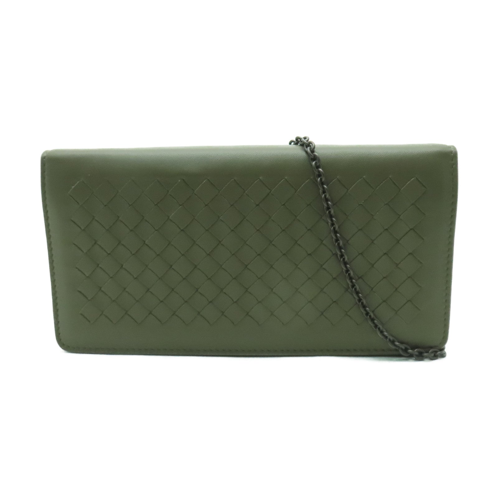 BOTTEGA VENETA 織紋皮革Wallet On Chain鏈帶肩背袋啡色