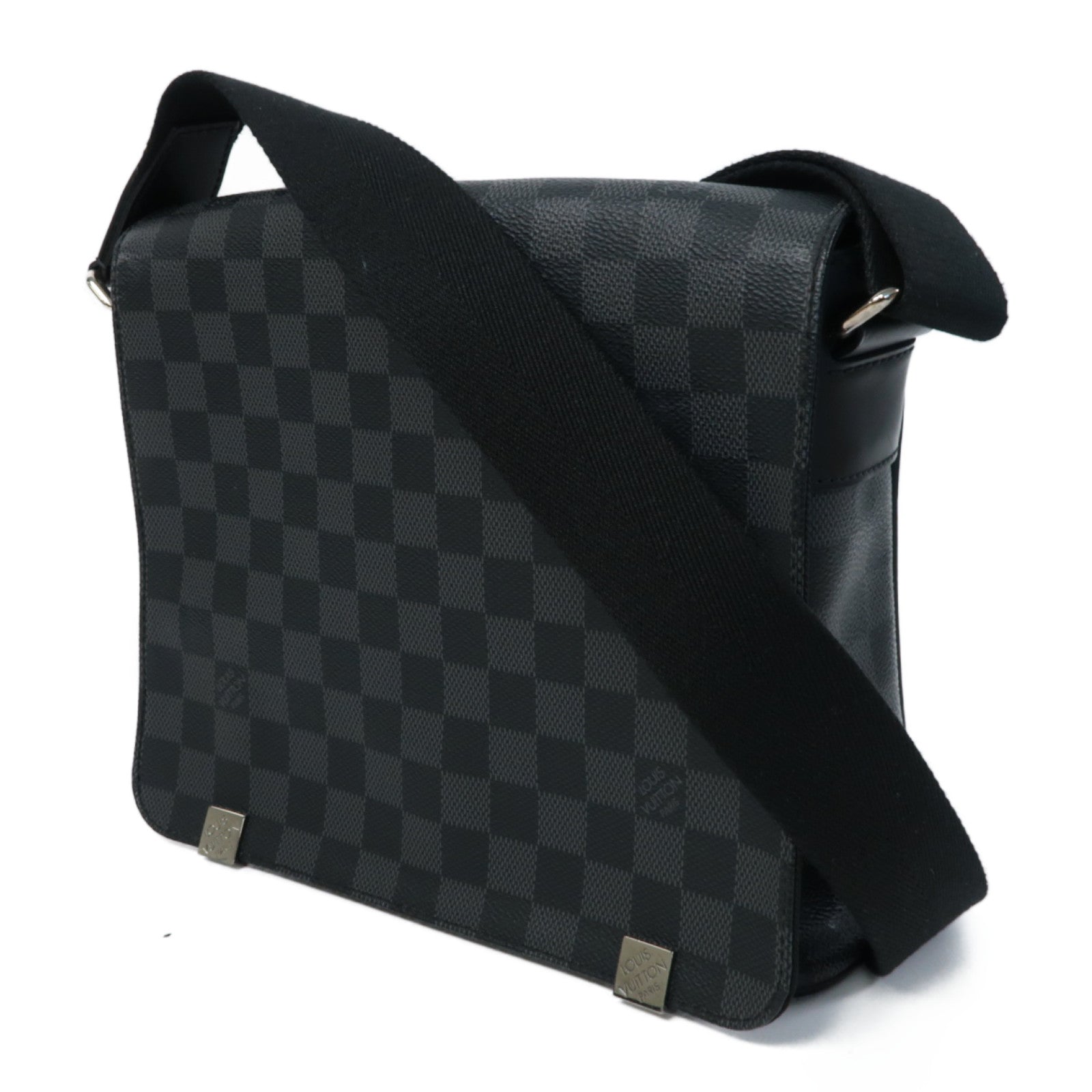 LOUIS VUITTON Damier Graphite Distrist PM銀扣肩背袋黑色