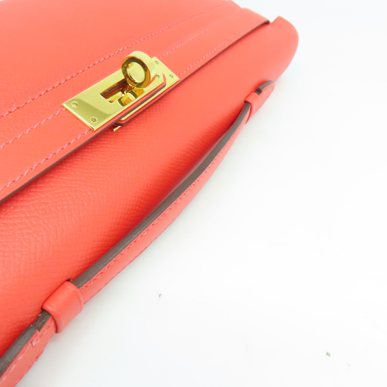 HERMES Epsom皮革Kelly Cut金扣手拿包蜜桃紅色