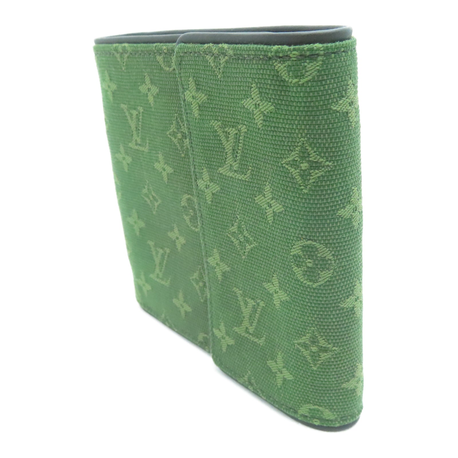 LOUIS VUITTON Monogram Mini Lin Wallet Gold Buckle Wallet Green