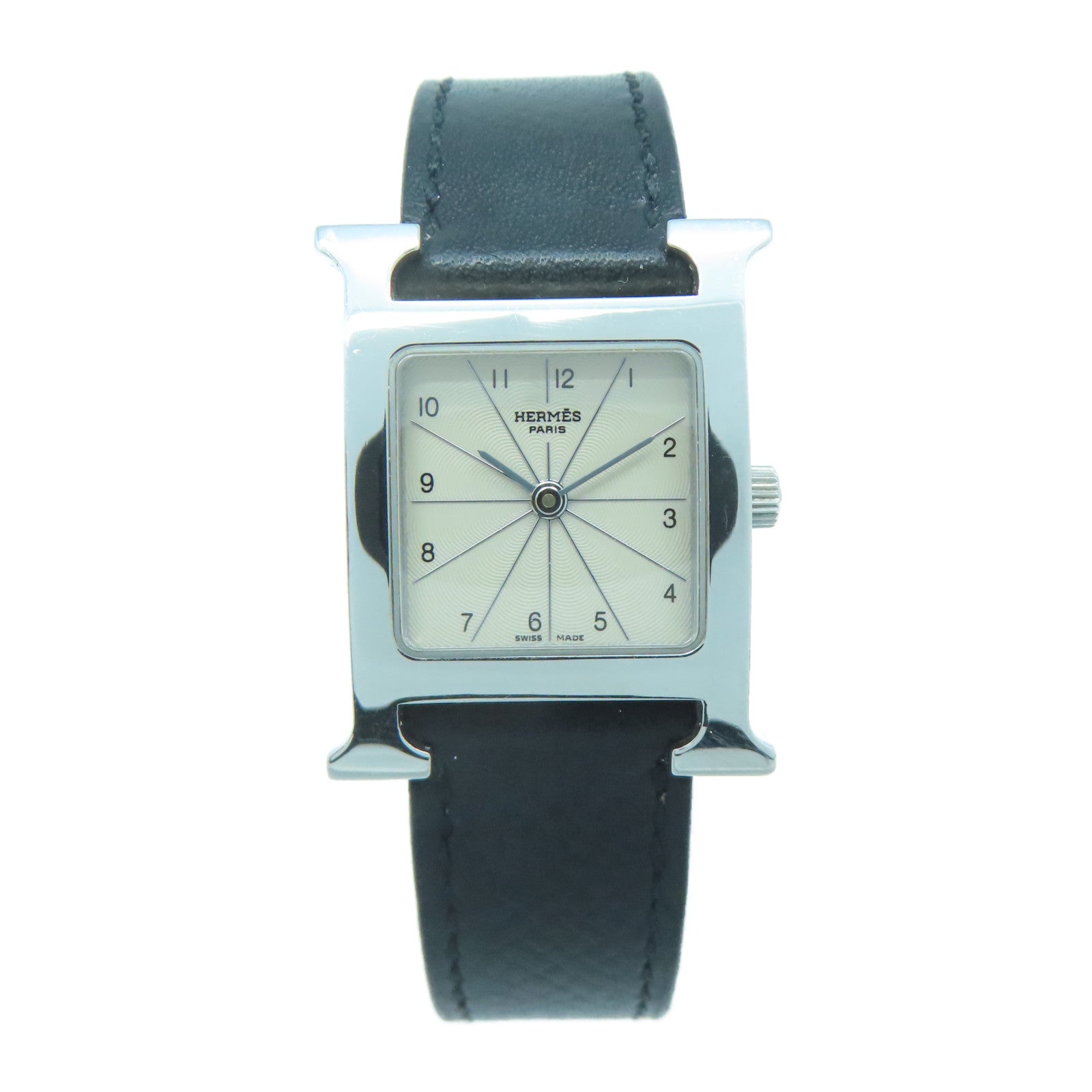 HERMES 皮革/不鏽鋼H watch手錶石英機芯米色/黑色