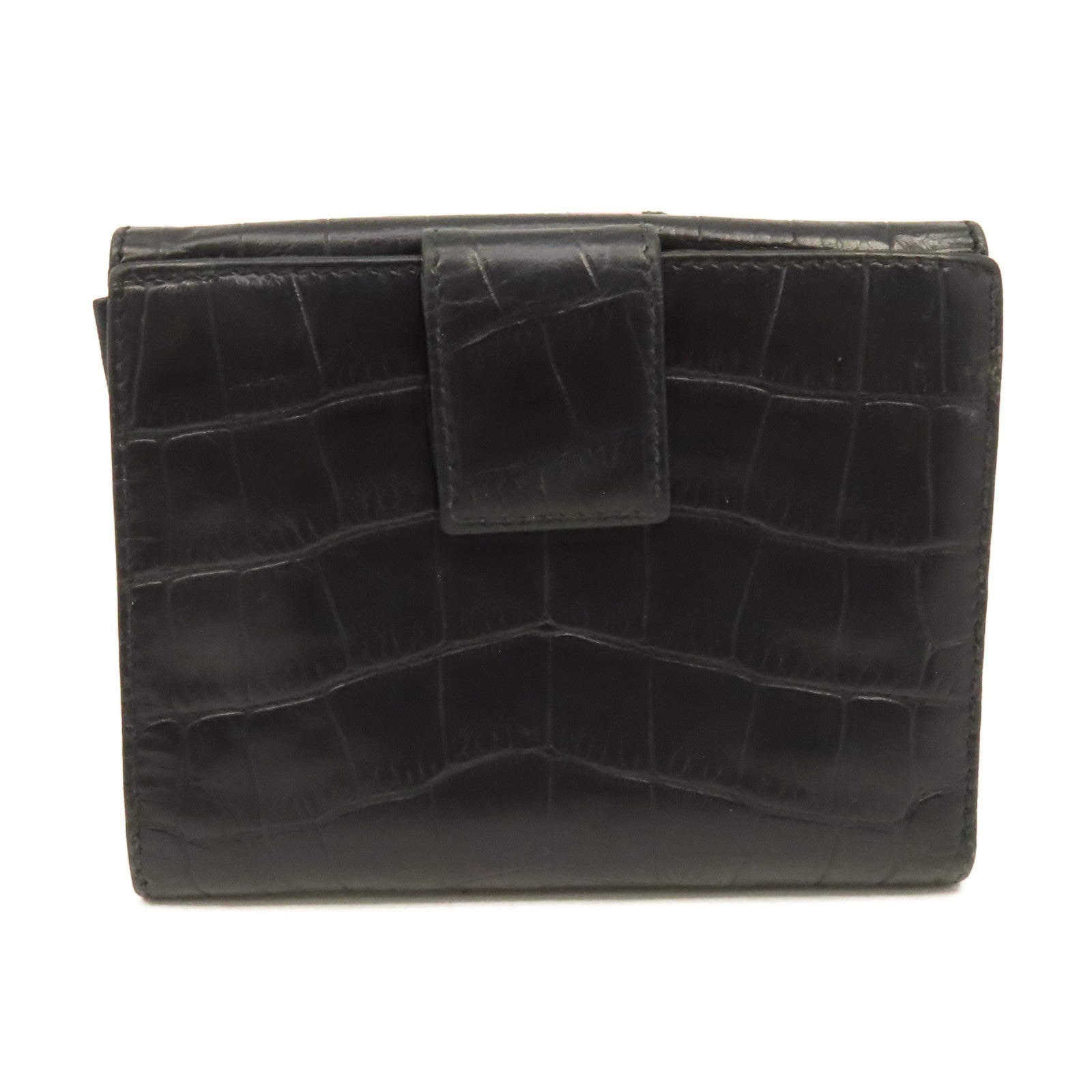 PRADA 牛皮皮革Short Wallet銀扣短錢包黑色