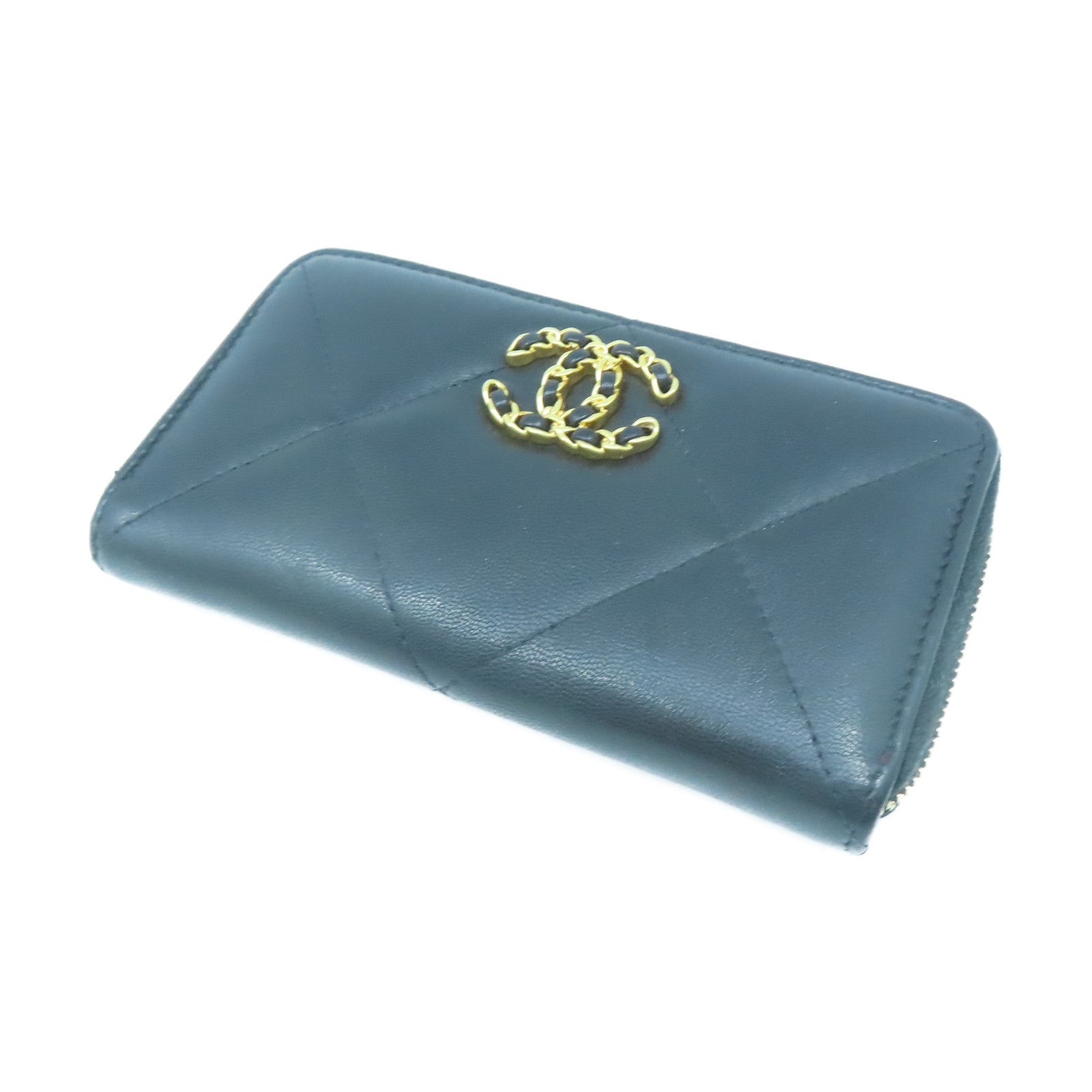 CHANEL rhombus sheepskin leather Wallet gold buckle wallet black