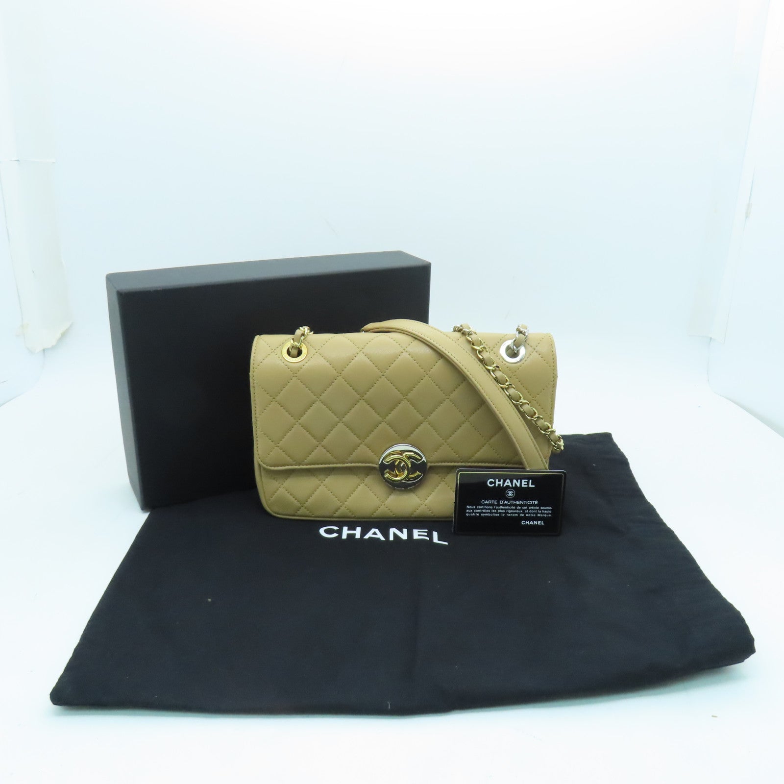 CHANEL Rhombus Leather Chain Shoulder Bag Chain Shoulder Bag Beige