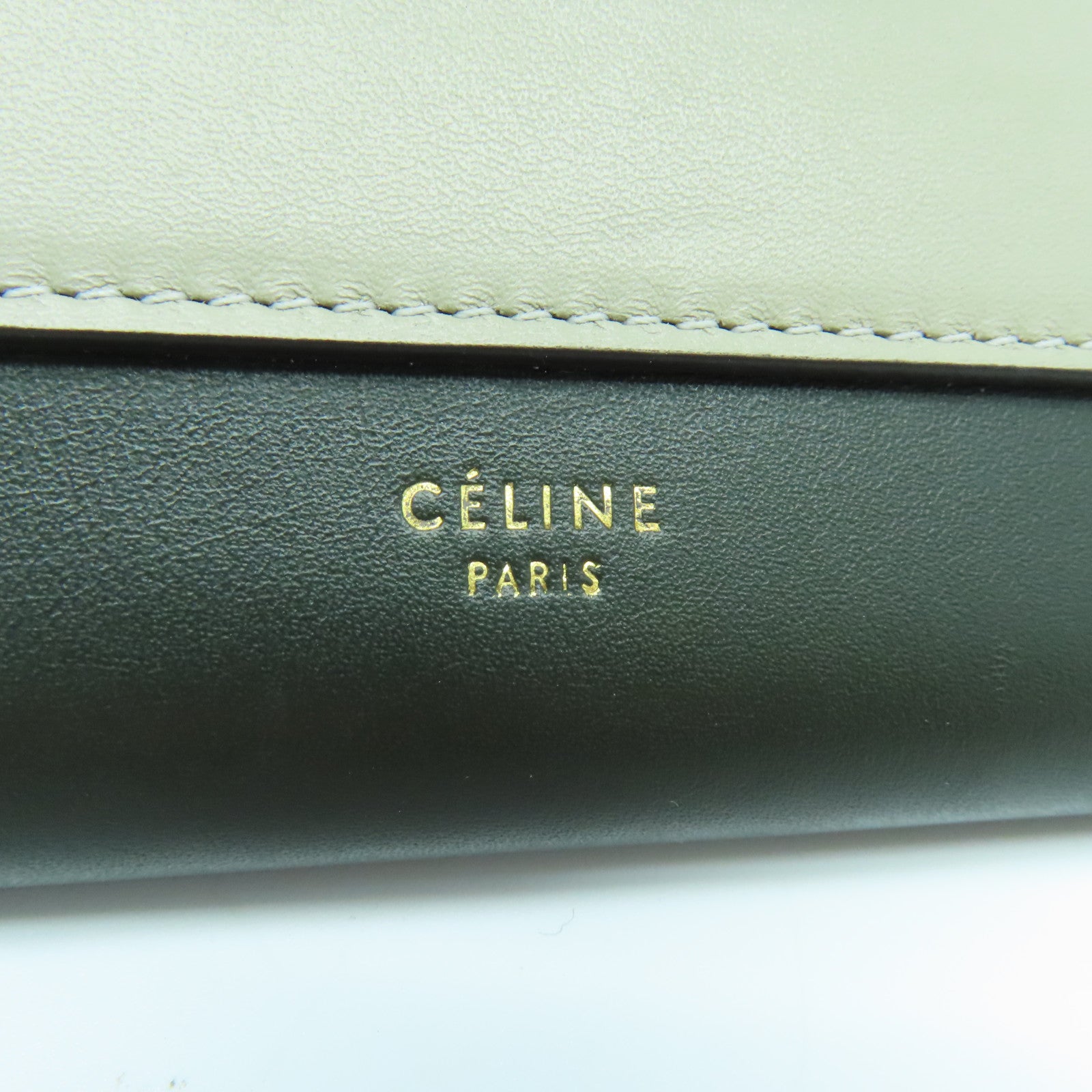 CELINE 牛皮皮革Chain Shoulder Bag金扣链带肩背袋绿色/黑色/米色