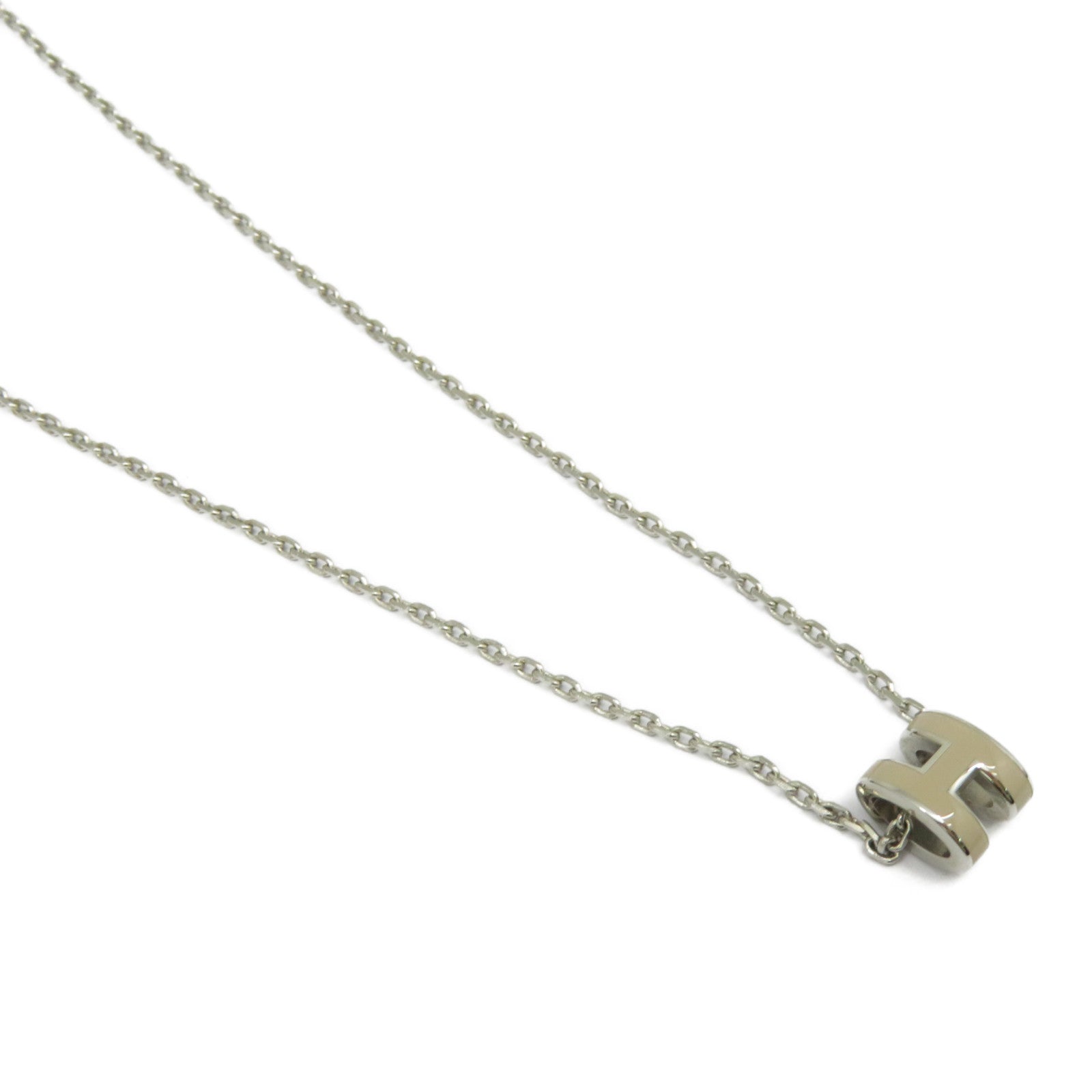HERMES 金屬Mini Pop H項鍊米色/銀色