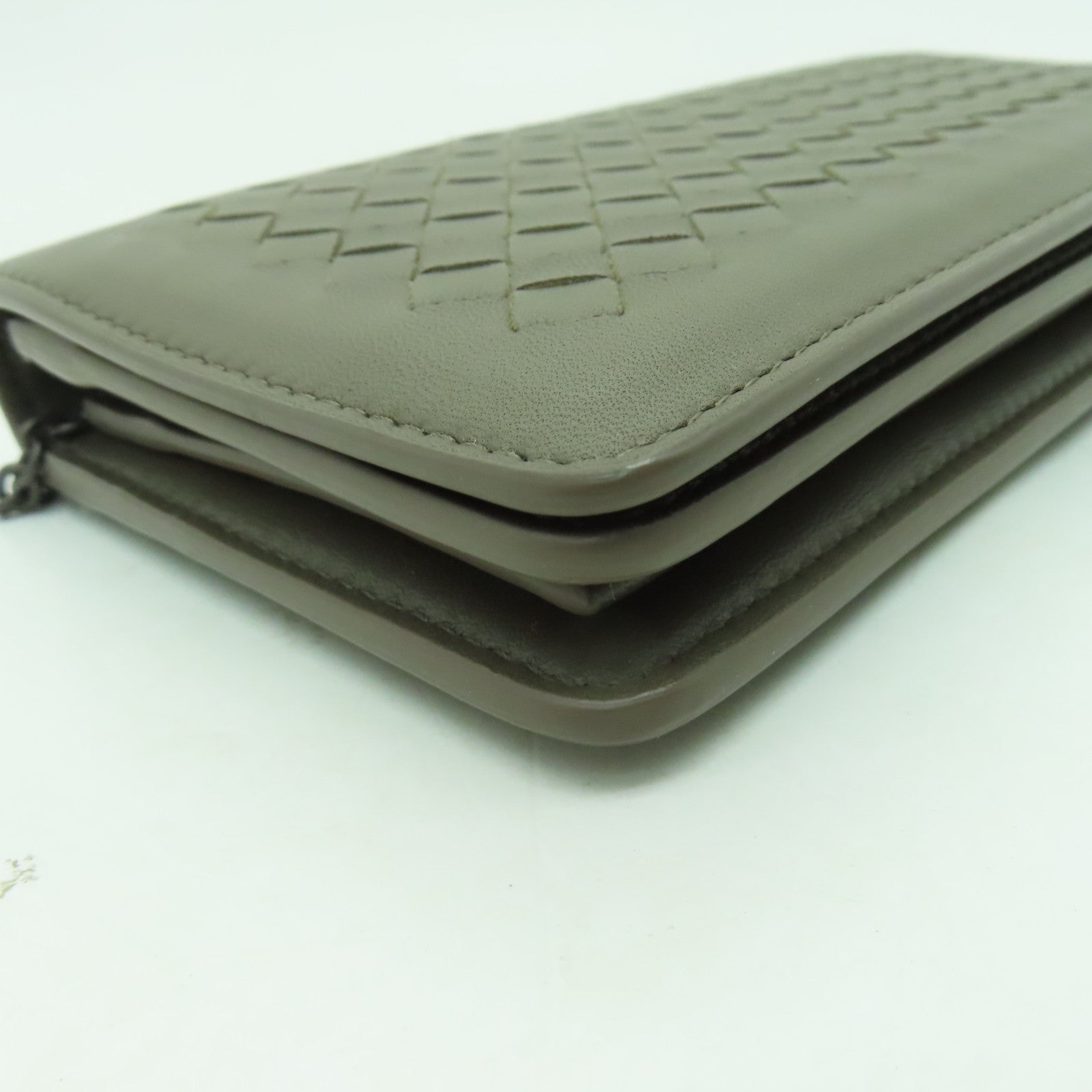BOTTEGA VENETA 織紋皮革Wallet On Chain鏈帶肩背袋啡色