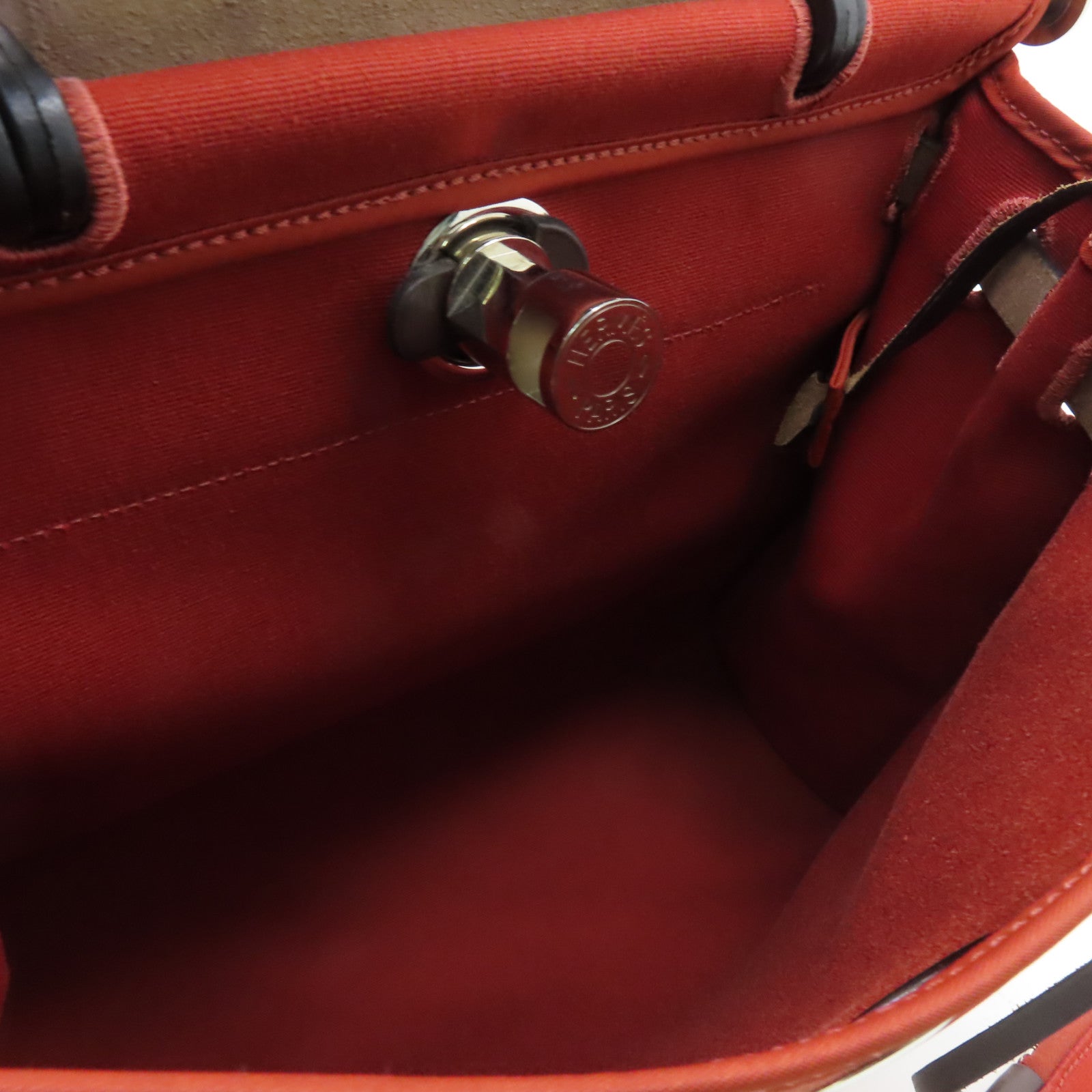 HERMES 帆布Herbag PM銀扣手挽肩背兩用袋紅色