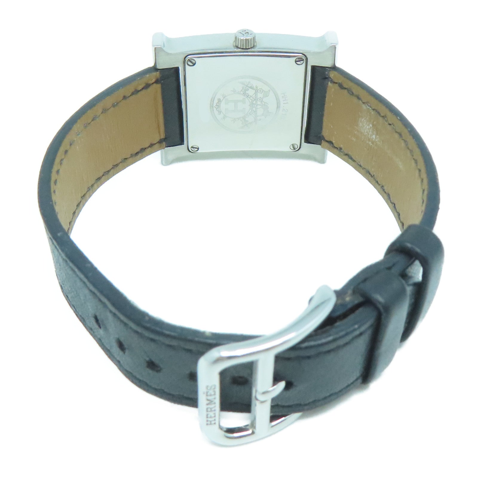 HERMES 皮革/不鏽鋼H watch手錶石英機芯米色/黑色