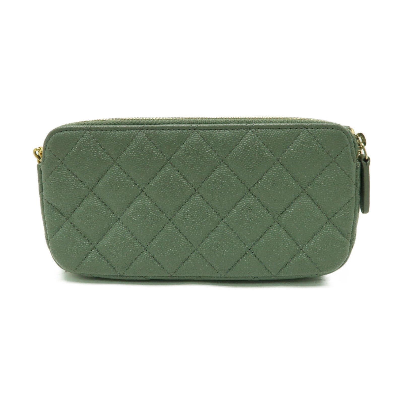 CHANEL 菱格Caviar皮革Chain Shoulder Bag金扣鏈帶肩背袋綠色