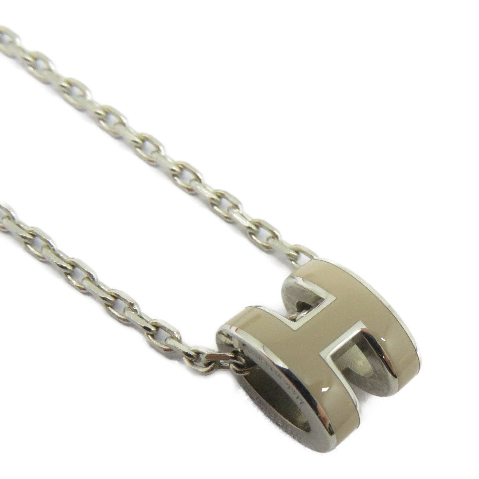 HERMES 金屬Mini Pop H項鍊米色/銀色