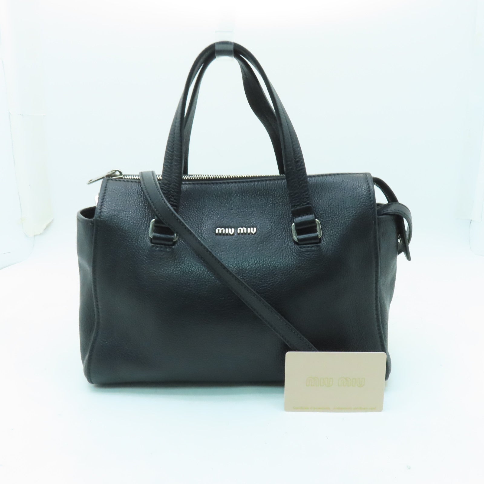 Miu Miu 牛皮皮革2way Shoulder Bag銀扣手挽肩背兩用袋黒色