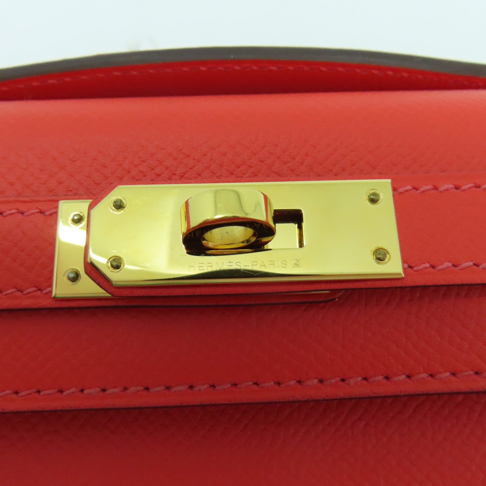 HERMES Epsom皮革Kelly Cut金扣手拿包蜜桃紅色