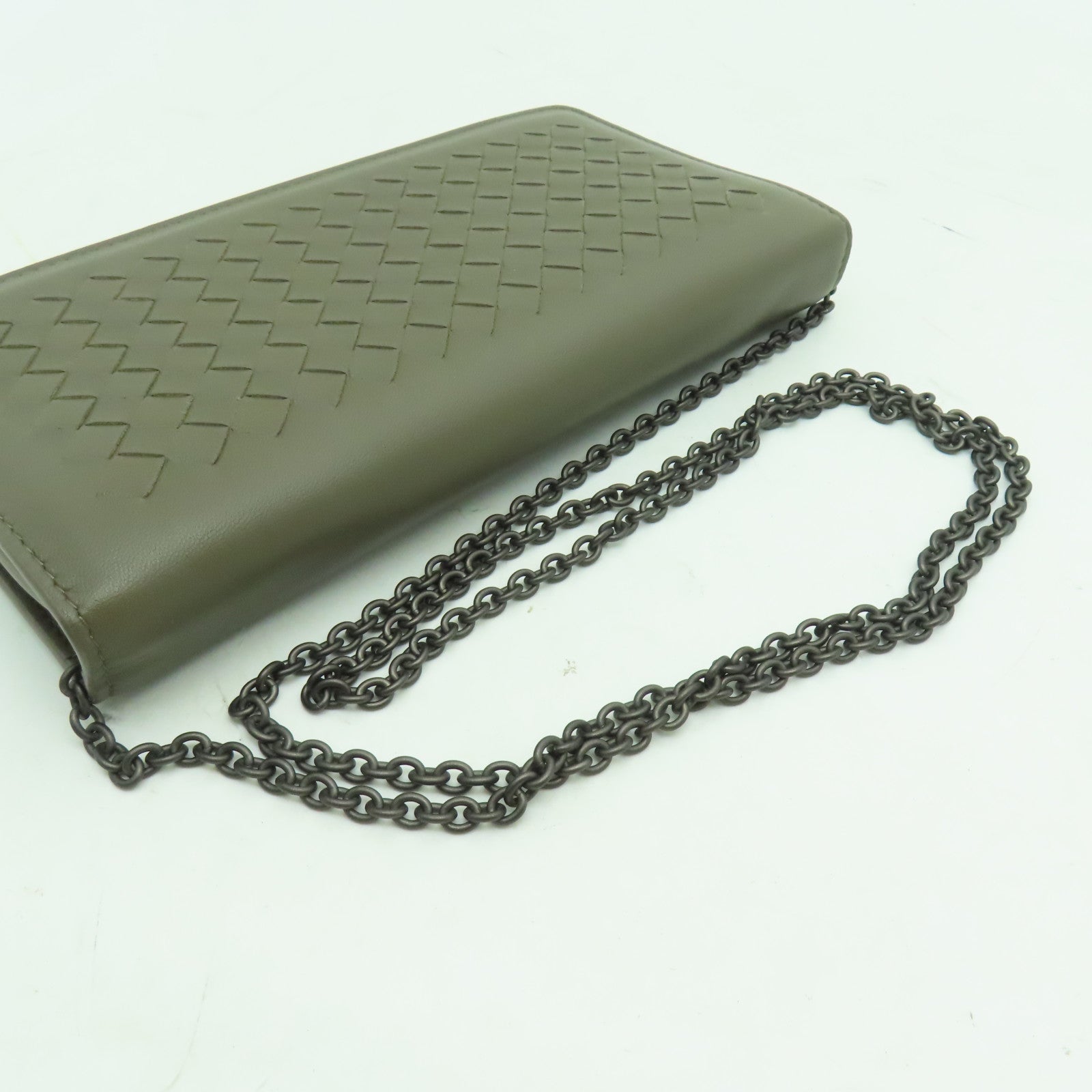 BOTTEGA VENETA 織紋皮革Wallet On Chain鏈帶肩背袋啡色