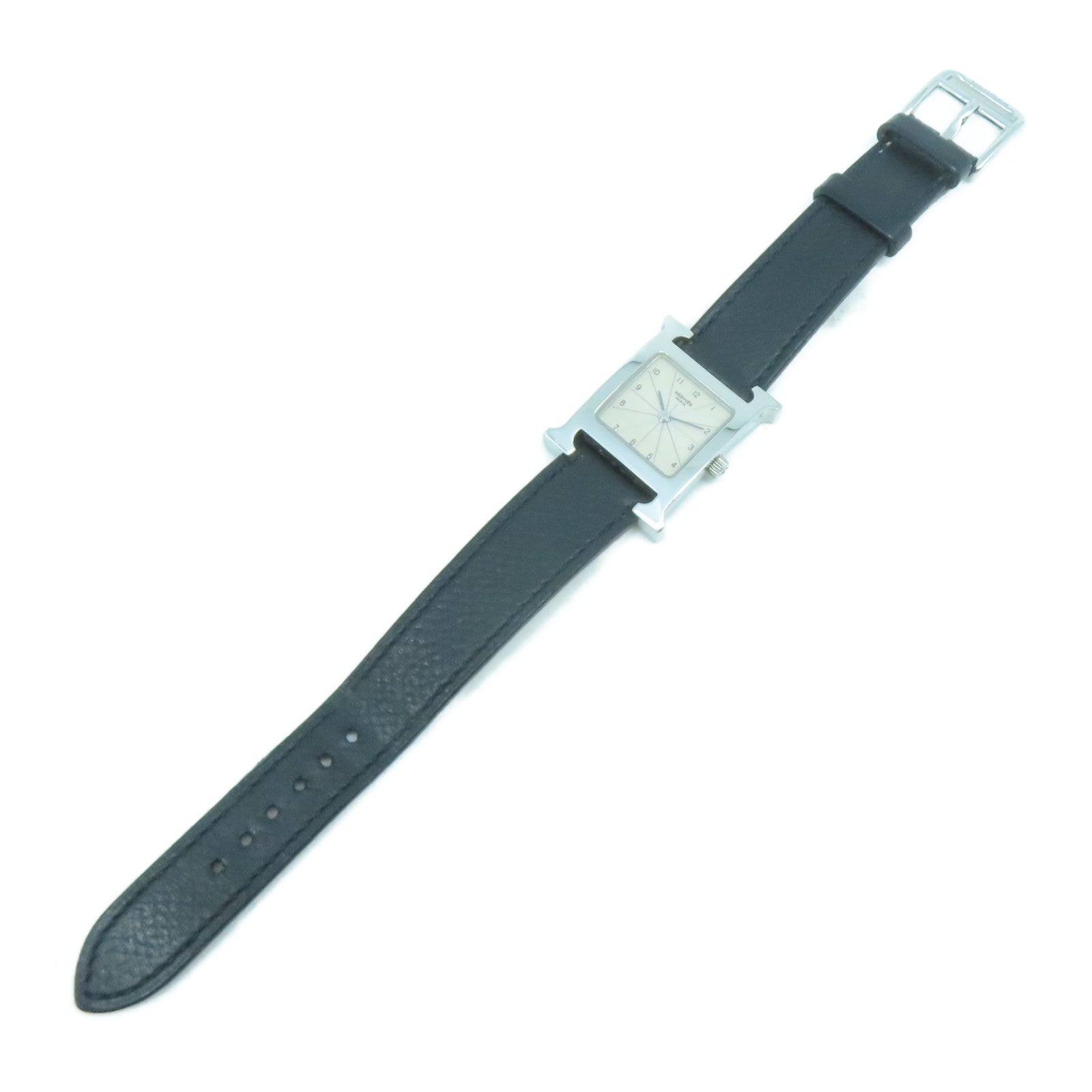 HERMES 皮革/不鏽鋼H watch手錶石英機芯米色/黑色