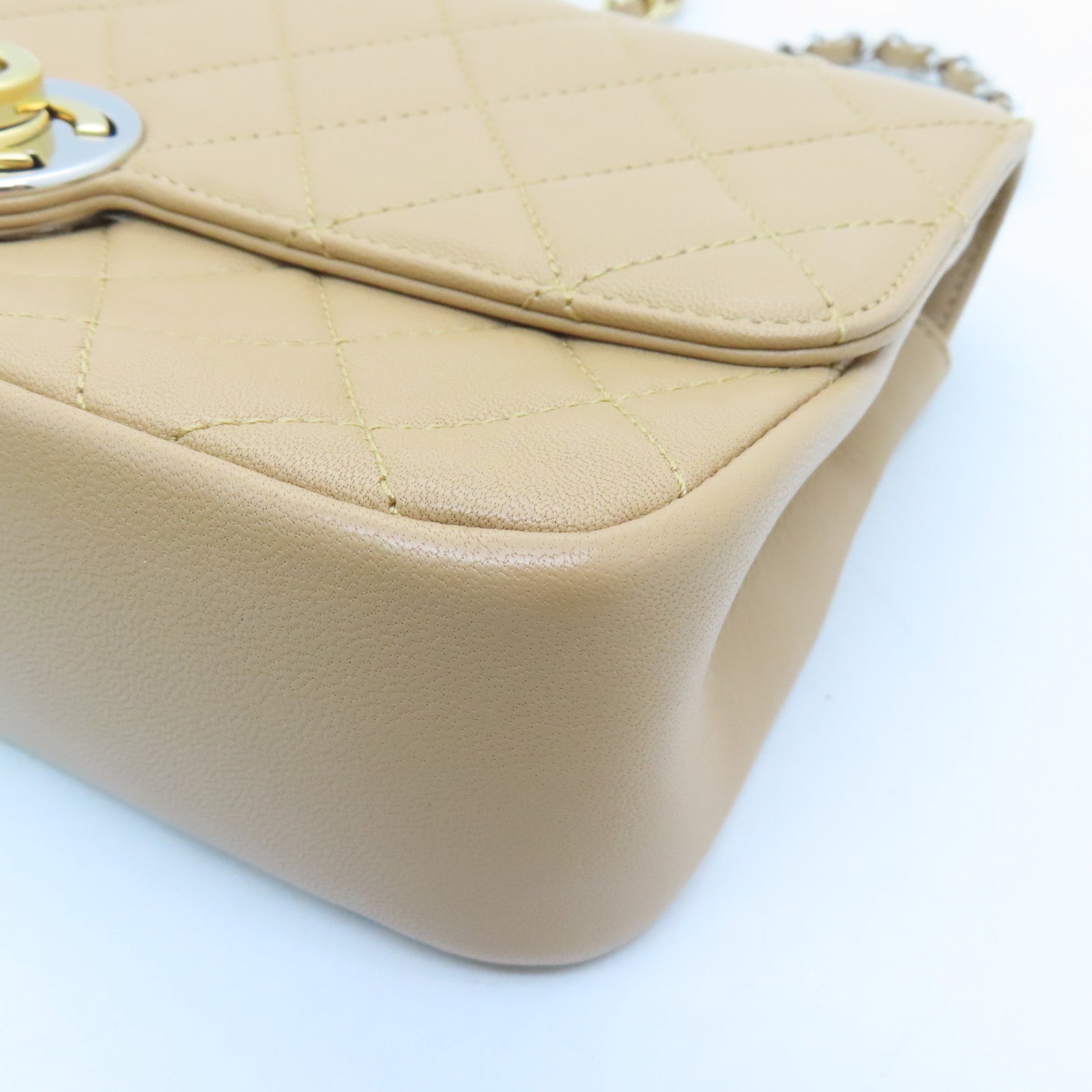 CHANEL Rhombus Leather Chain Shoulder Bag Chain Shoulder Bag Beige