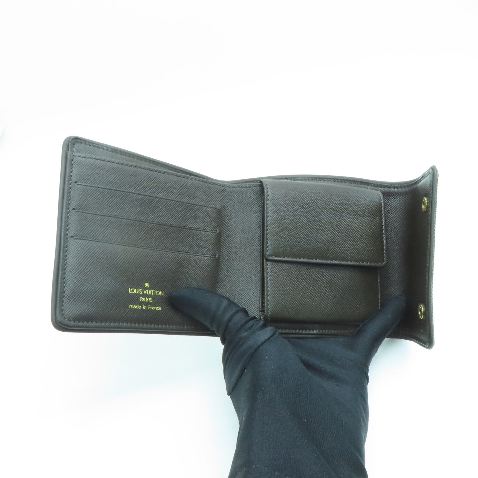 LOUIS VUITTON Monogram Mini Lin Wallet金扣钱包绿色