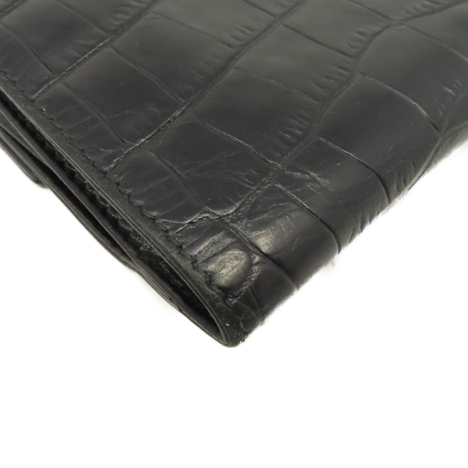 PRADA 牛皮皮革Short Wallet銀扣短錢包黑色