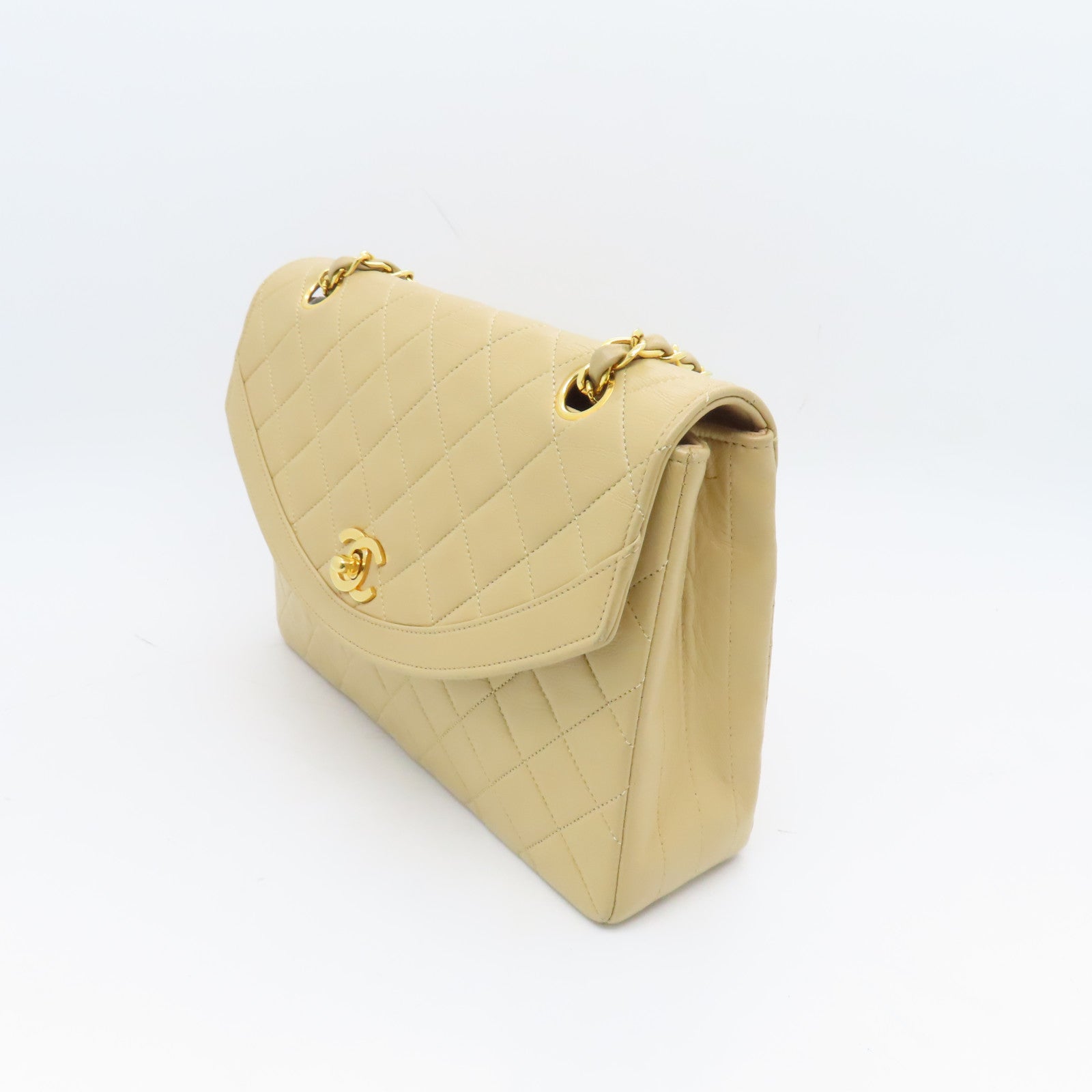 CHANEL Diamond Sheepskin Leather Chain Shoulder Bag Gold Buckle Chain Belt Shoulder Bag Beige