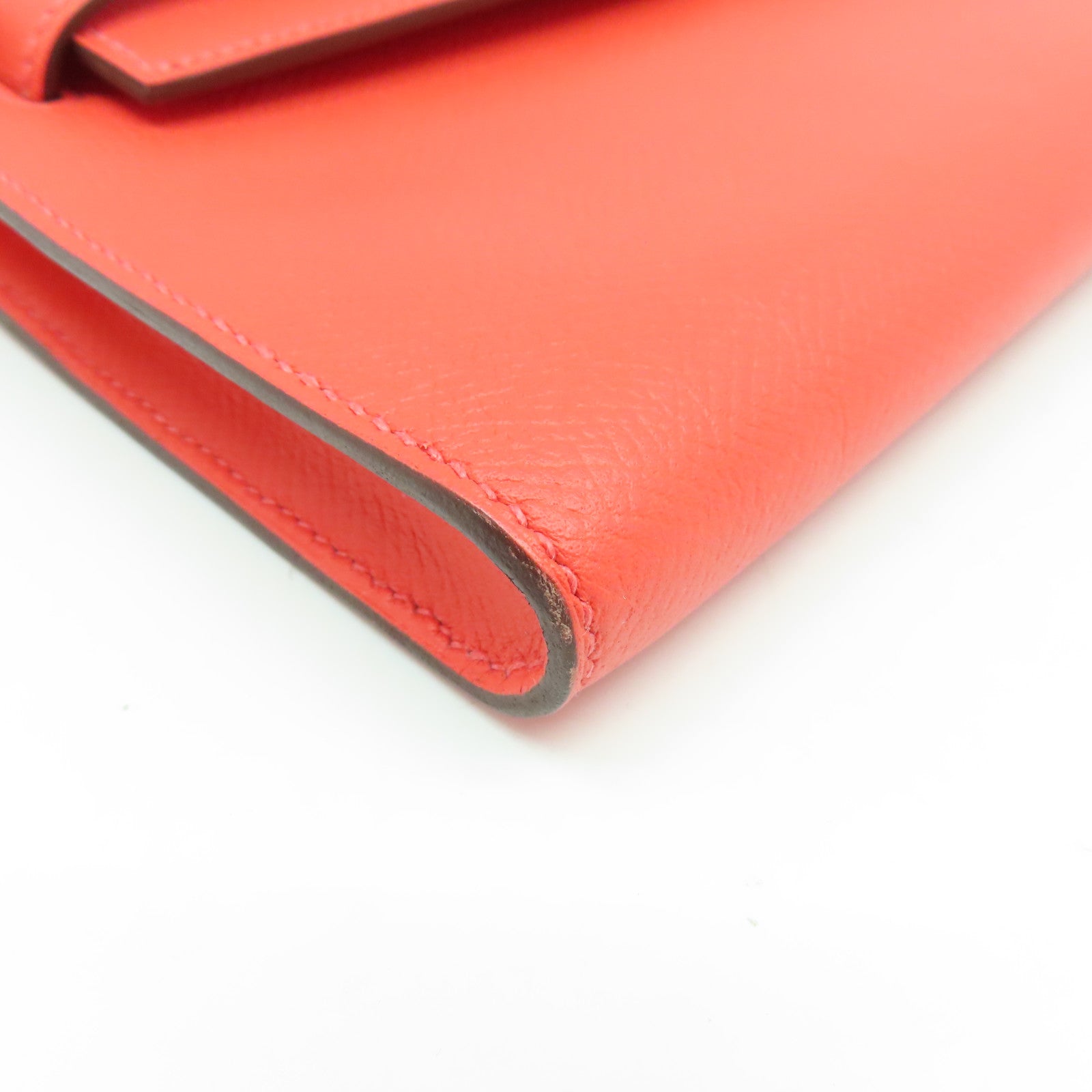 HERMES Epsom皮革Kelly Cut金扣手拿包蜜桃紅色