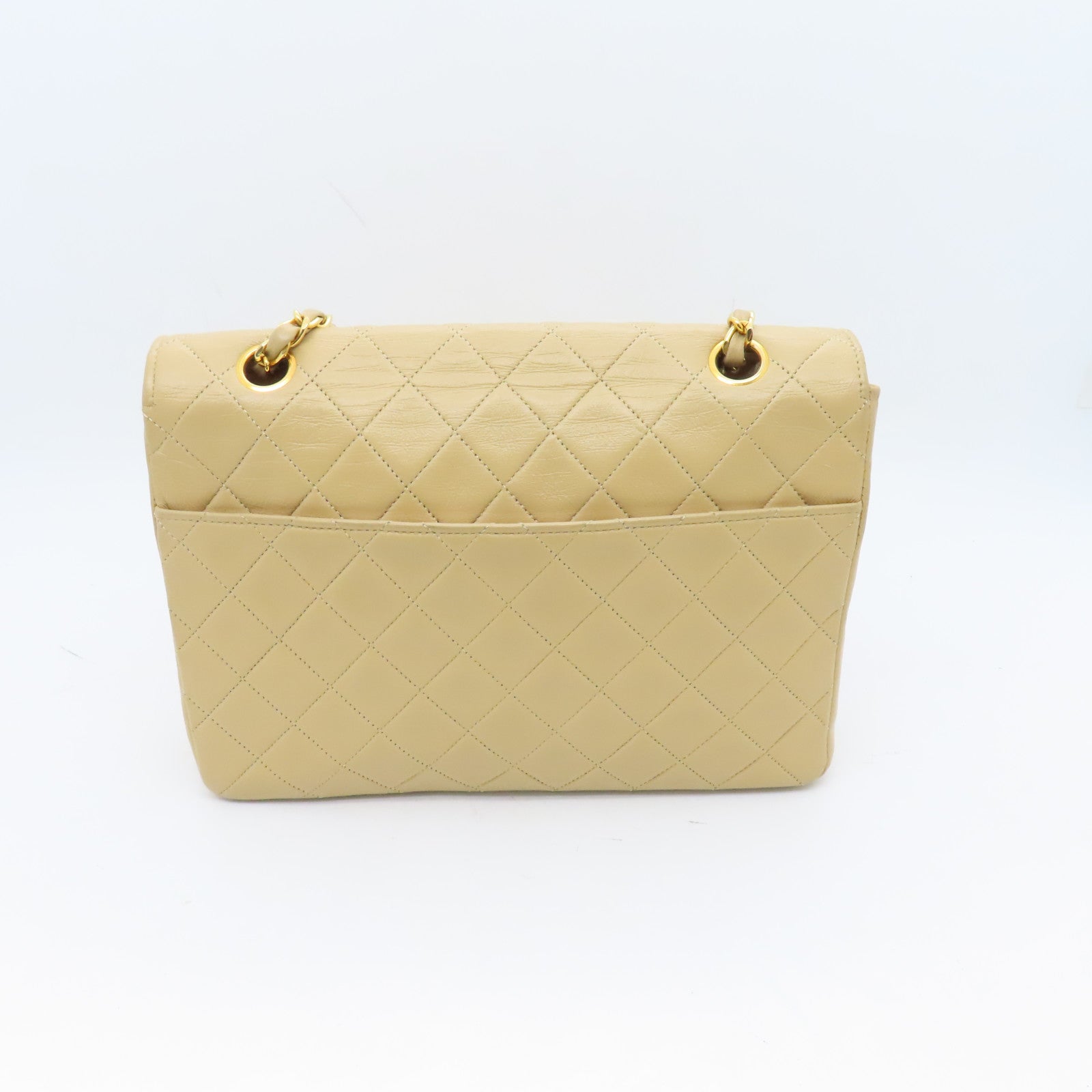 CHANEL Diamond Sheepskin Leather Chain Shoulder Bag Gold Buckle Chain Belt Shoulder Bag Beige