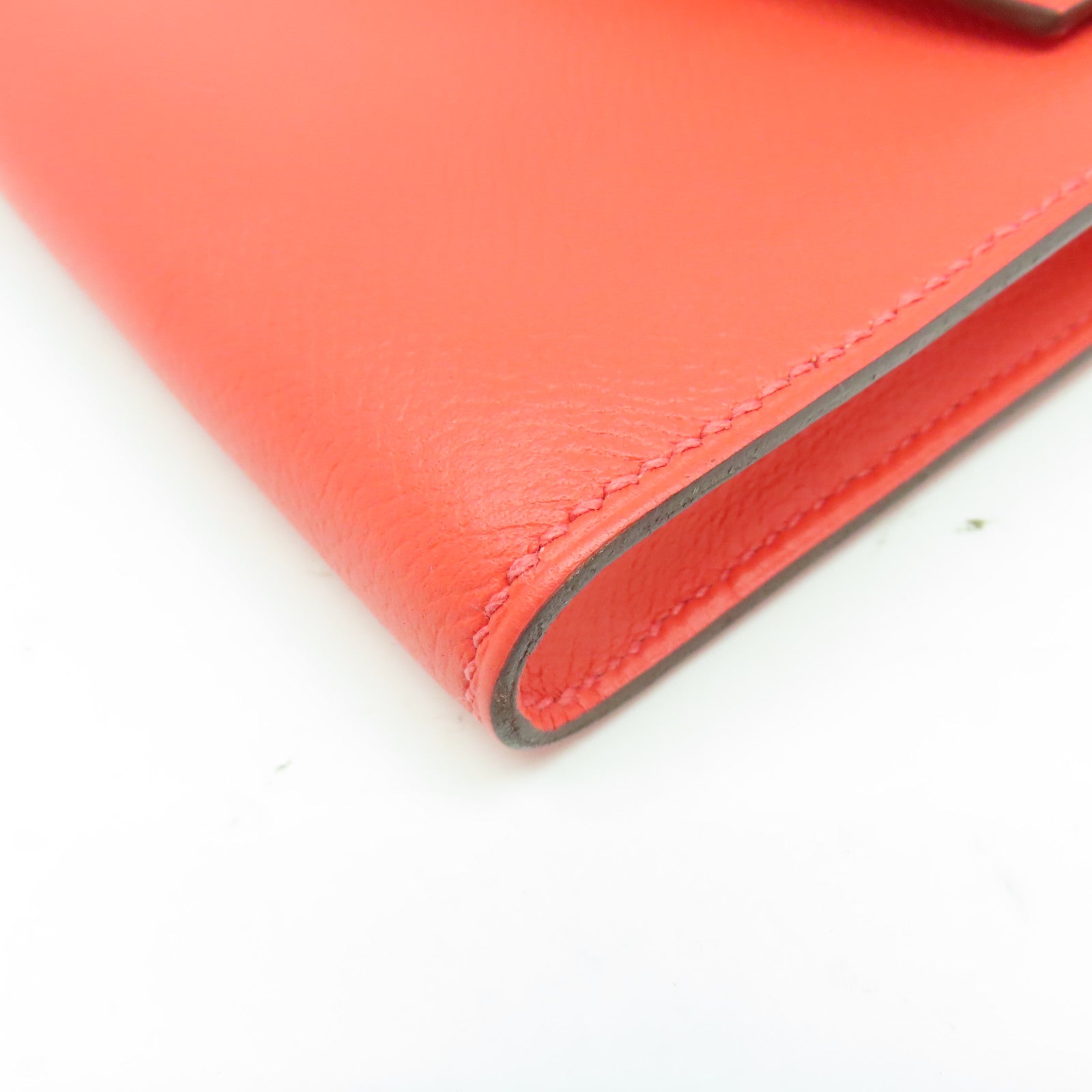 HERMES Epsom皮革Kelly Cut金扣手拿包蜜桃紅色