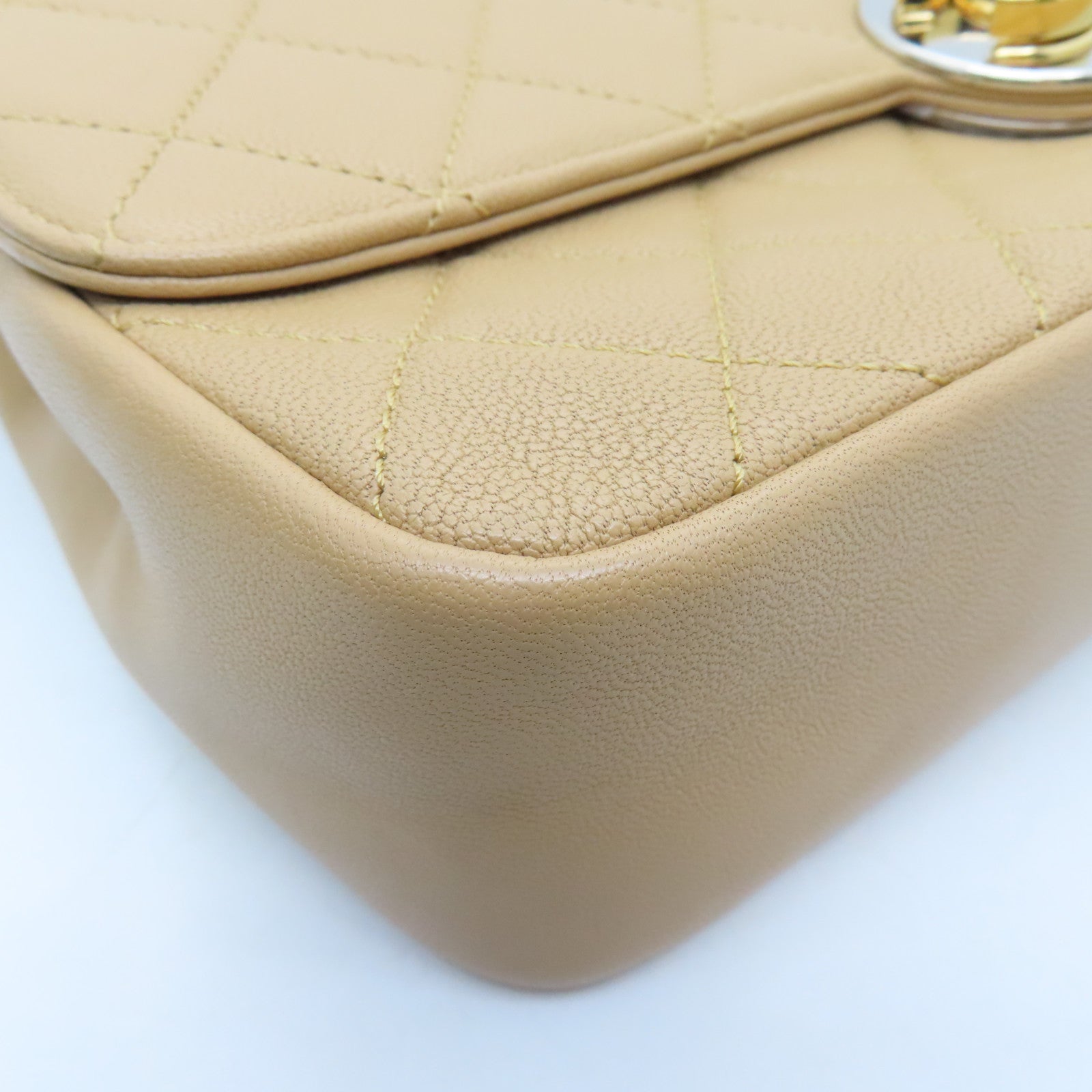 CHANEL Rhombus Leather Chain Shoulder Bag Chain Shoulder Bag Beige
