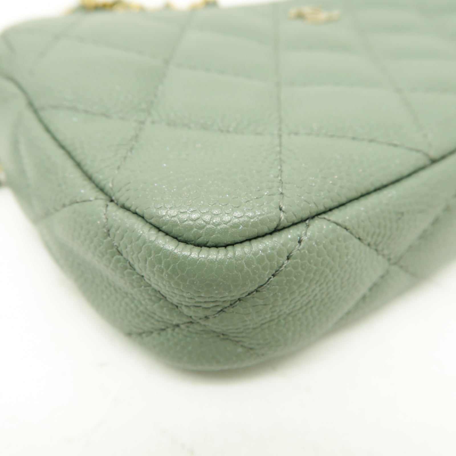 CHANEL 菱格Caviar皮革Chain Shoulder Bag金扣鏈帶肩背袋綠色