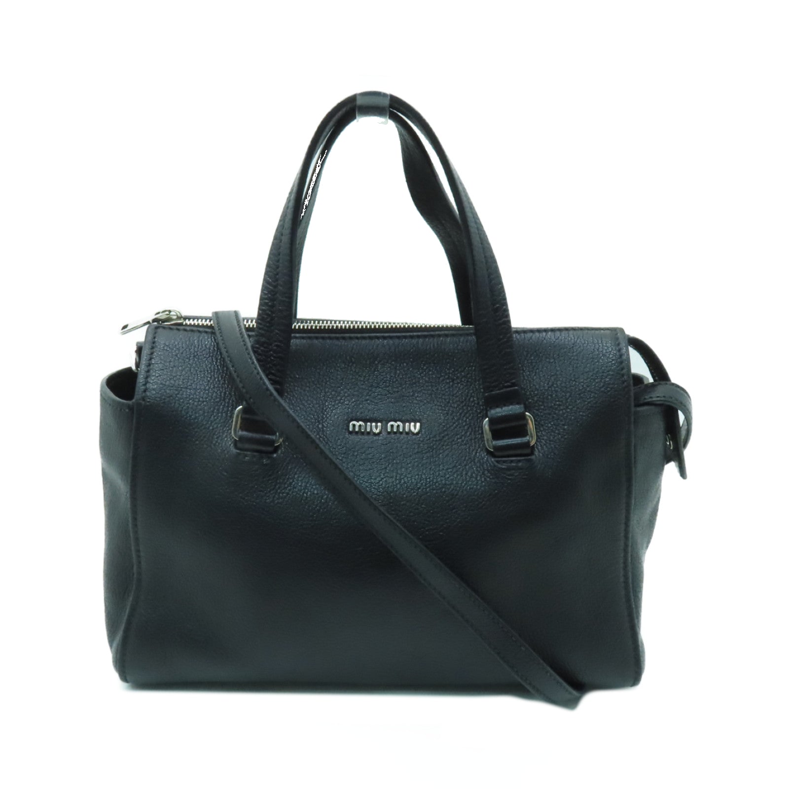 Miu Miu 牛皮皮革2way Shoulder Bag銀扣手挽肩背兩用袋黒色