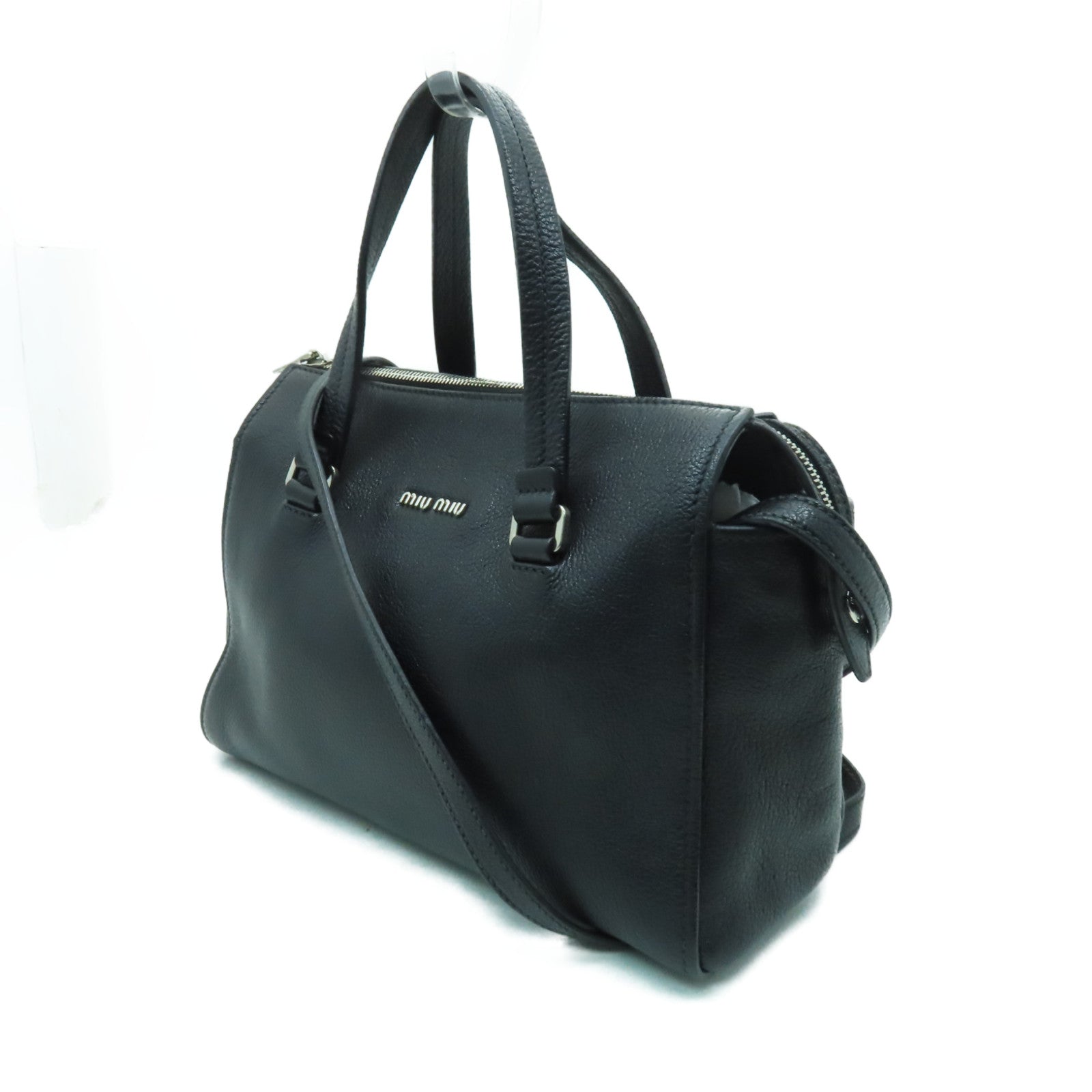 Miu Miu 牛皮皮革2way Shoulder Bag銀扣手挽肩背兩用袋黒色