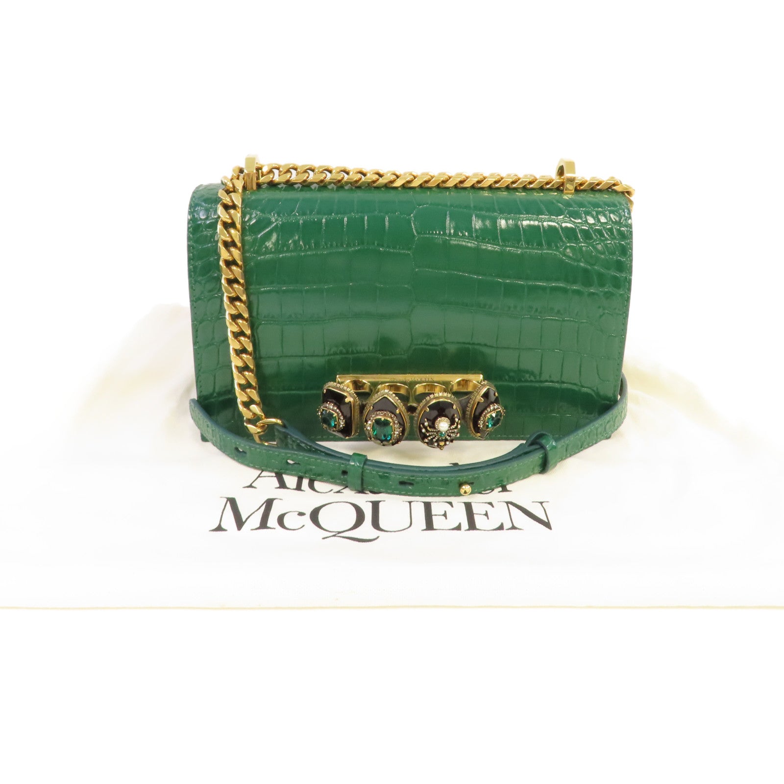 Alexander McQueen 牛皮皮革Chain Shoulder Bag金扣鏈帶肩背袋綠色