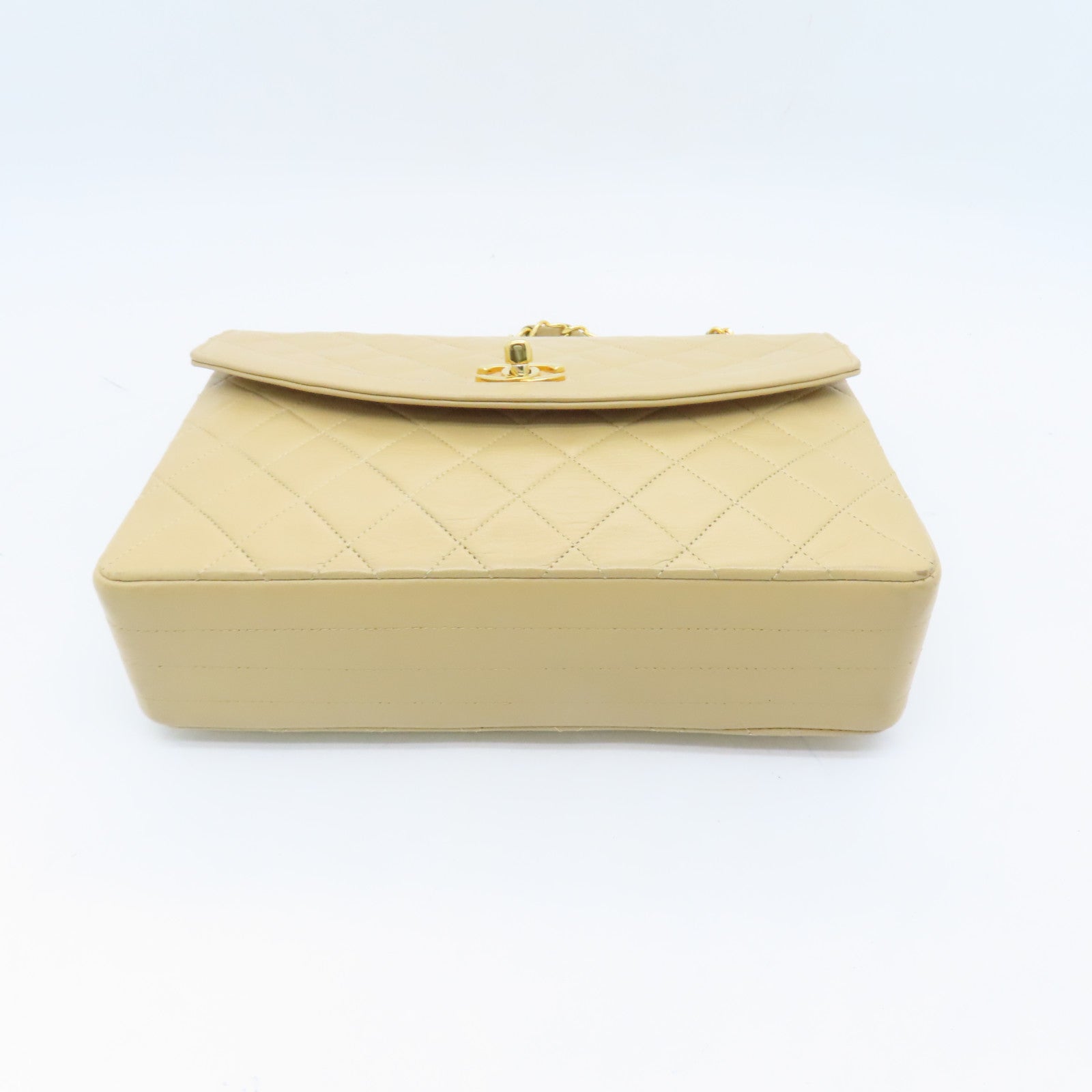 CHANEL Diamond Sheepskin Leather Chain Shoulder Bag Gold Buckle Chain Belt Shoulder Bag Beige