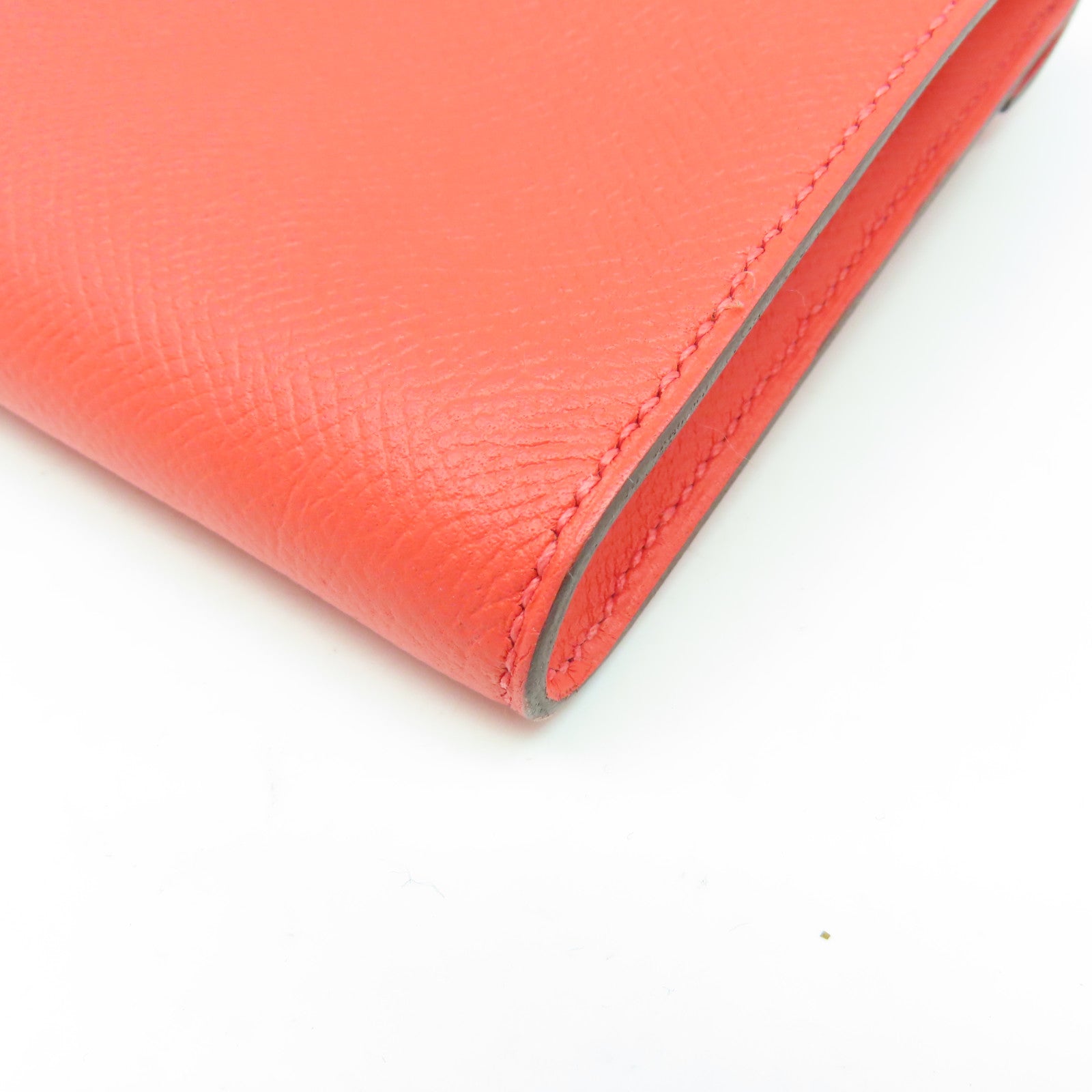 HERMES Epsom皮革Kelly Cut金扣手拿包蜜桃紅色