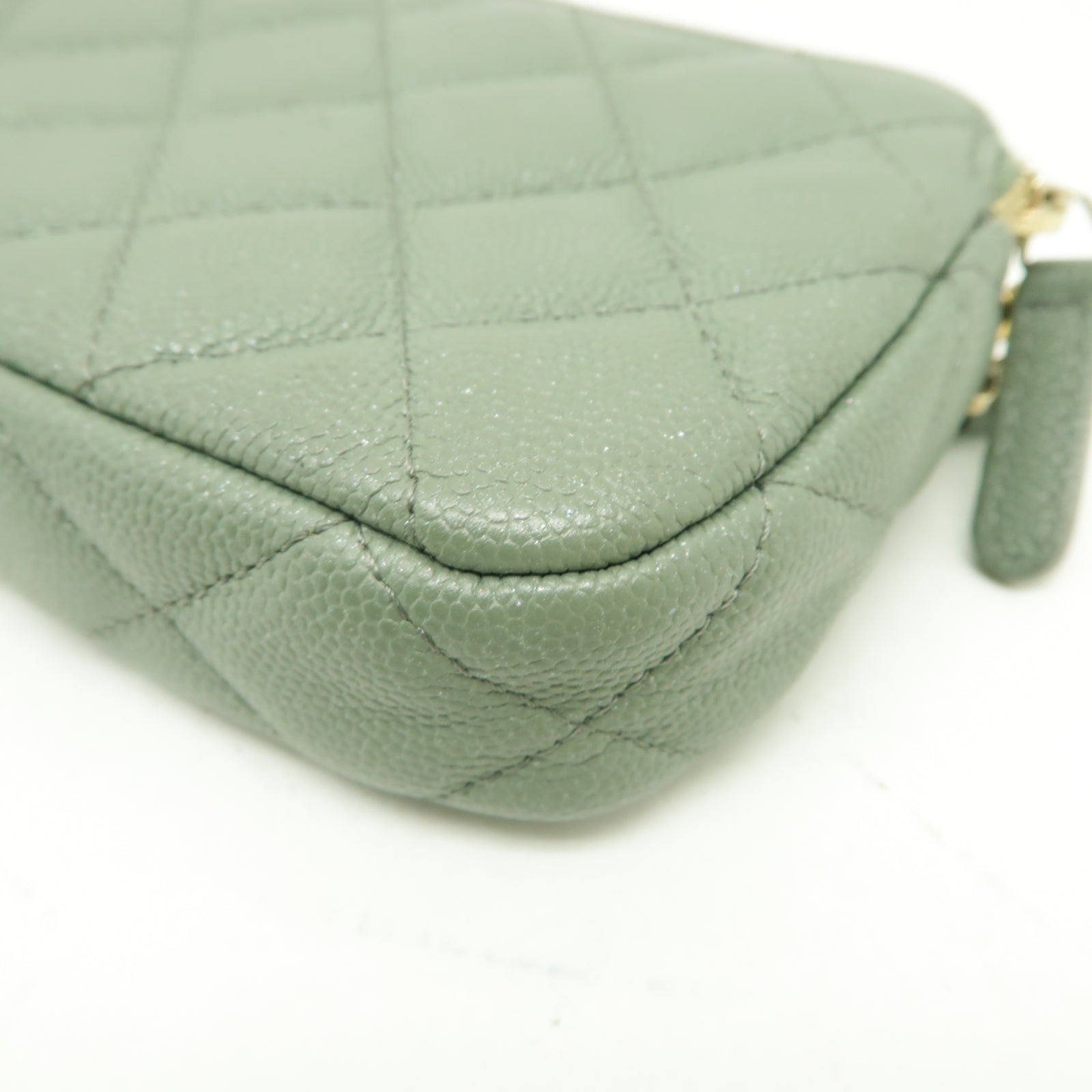 CHANEL 菱格Caviar皮革Chain Shoulder Bag金扣鏈帶肩背袋綠色