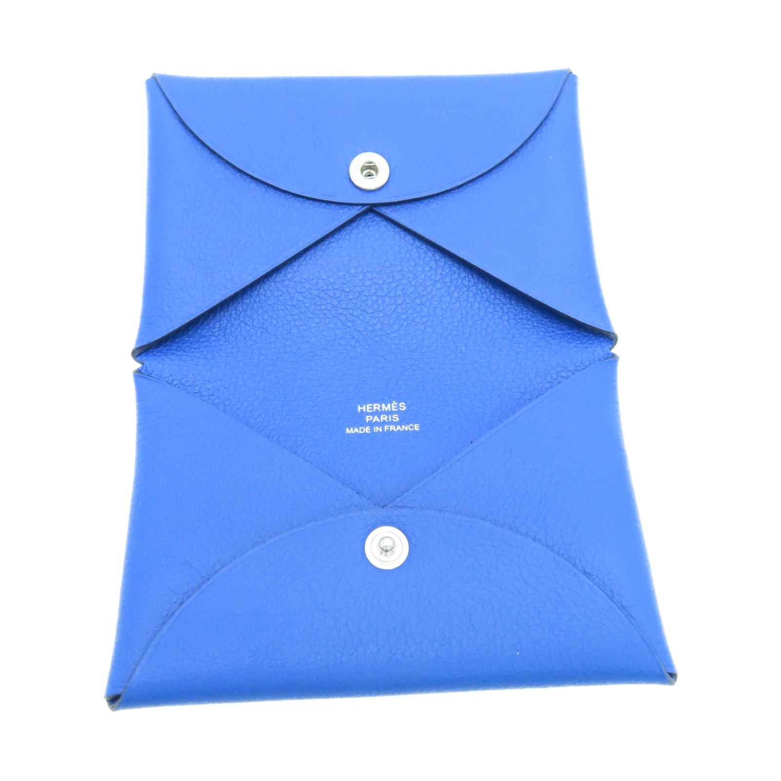 HERMES Evercolor皮革Calvi銀扣卡片包藍色