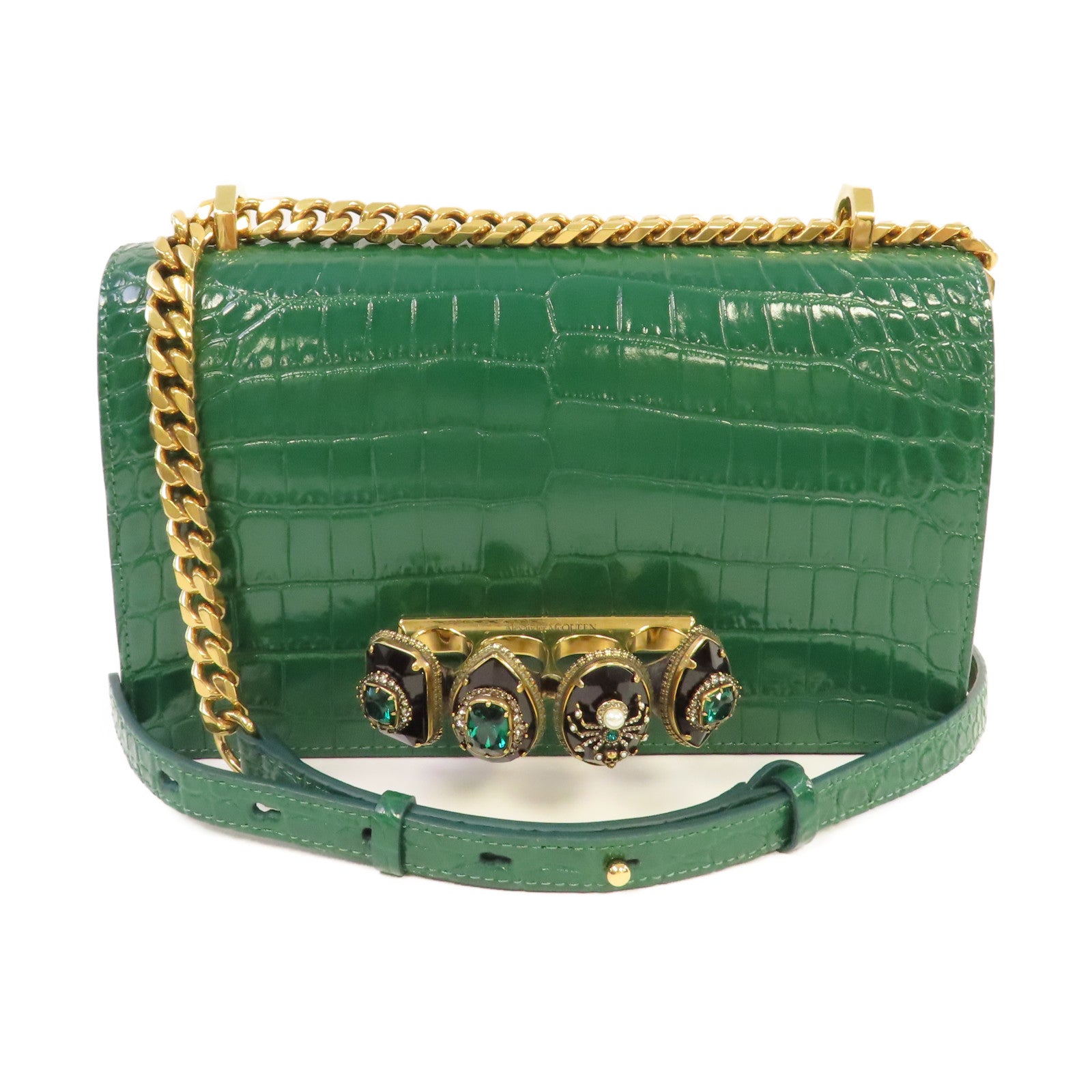 Alexander McQueen 牛皮皮革Chain Shoulder Bag金扣鏈帶肩背袋綠色